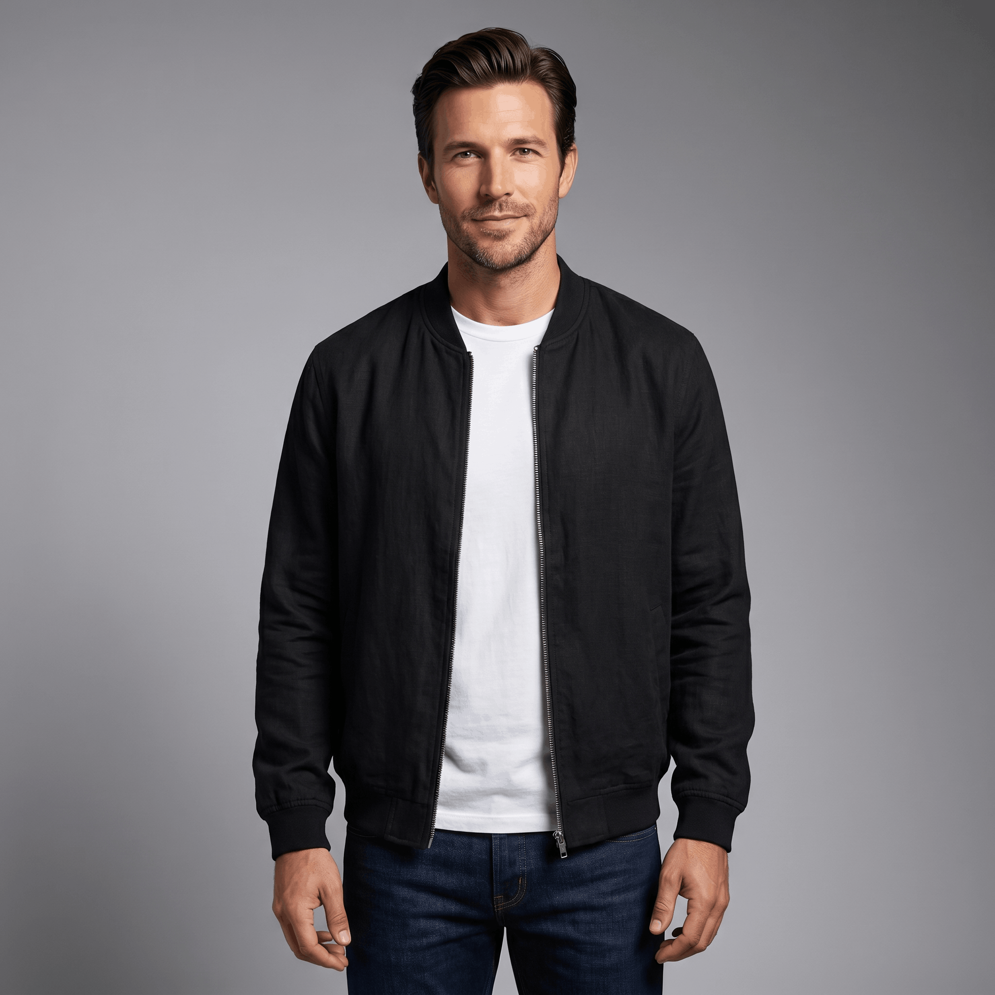 George Linen Cotton Zip-Up Jacket – Lightweight Bomber Style Casual Layer
