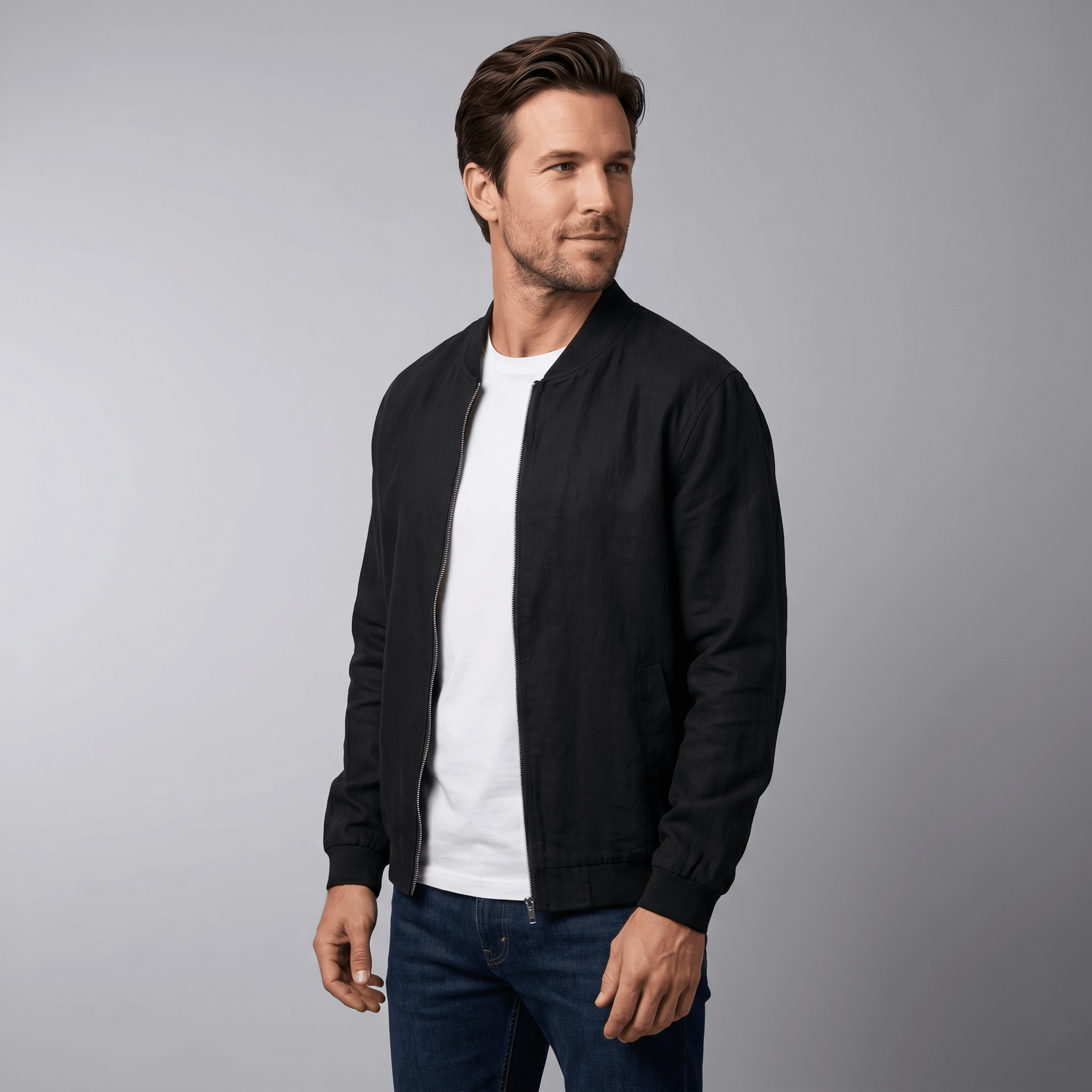 George Linen Cotton Zip-Up Jacket – Lightweight Bomber Style Casual Layer