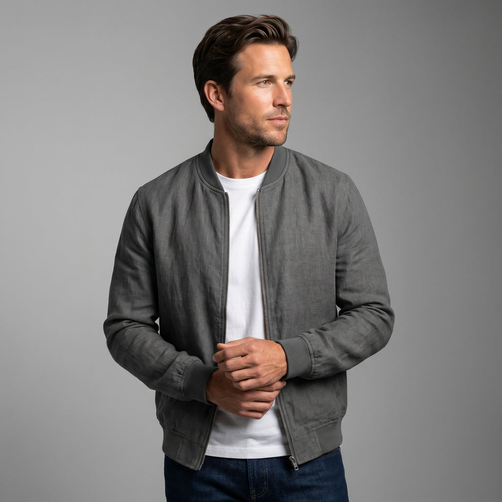George Linen Cotton Zip-Up Jacket – Lightweight Bomber Style Casual Layer