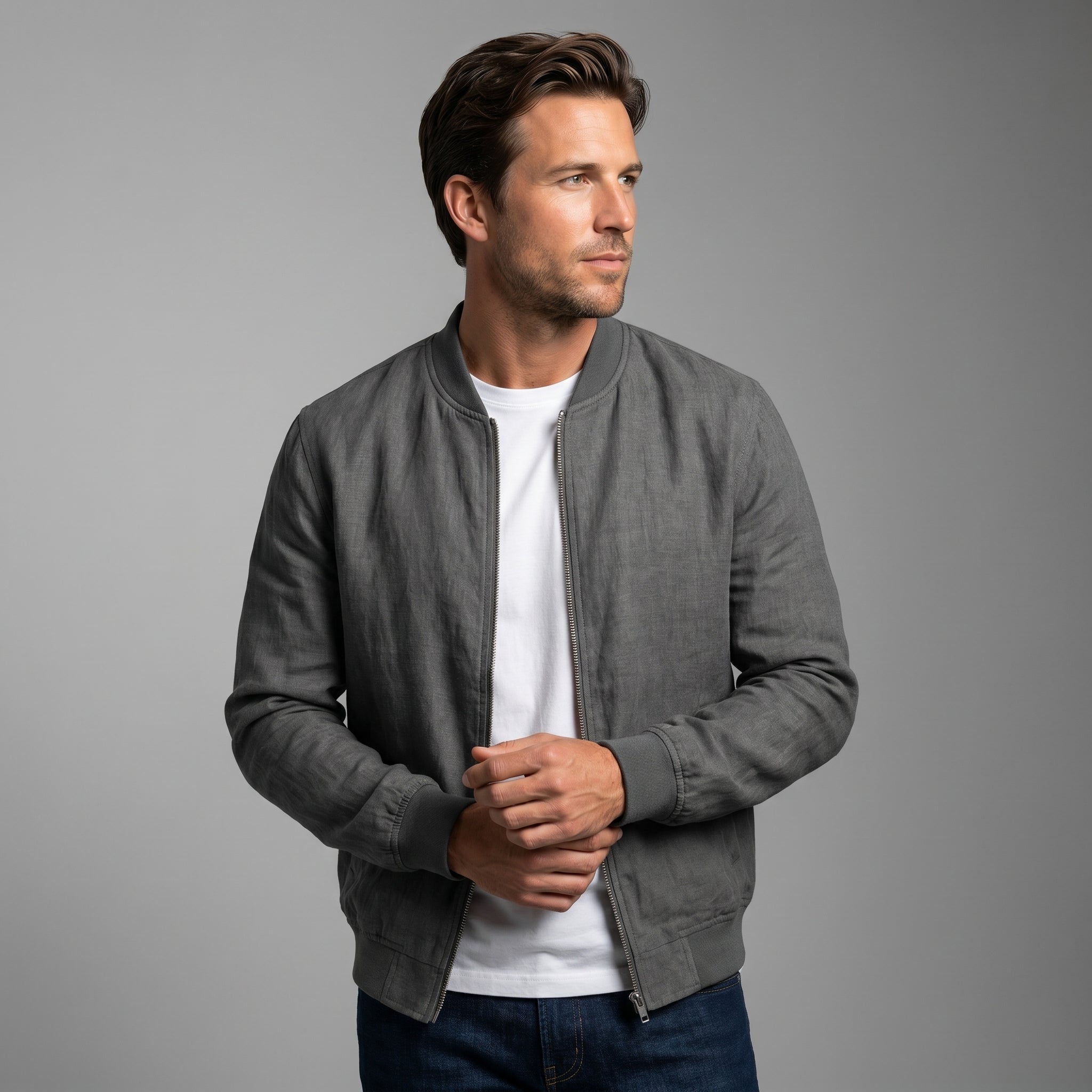 George Linen Cotton Zip-Up Jacket – Lightweight Bomber Style Casual Layer