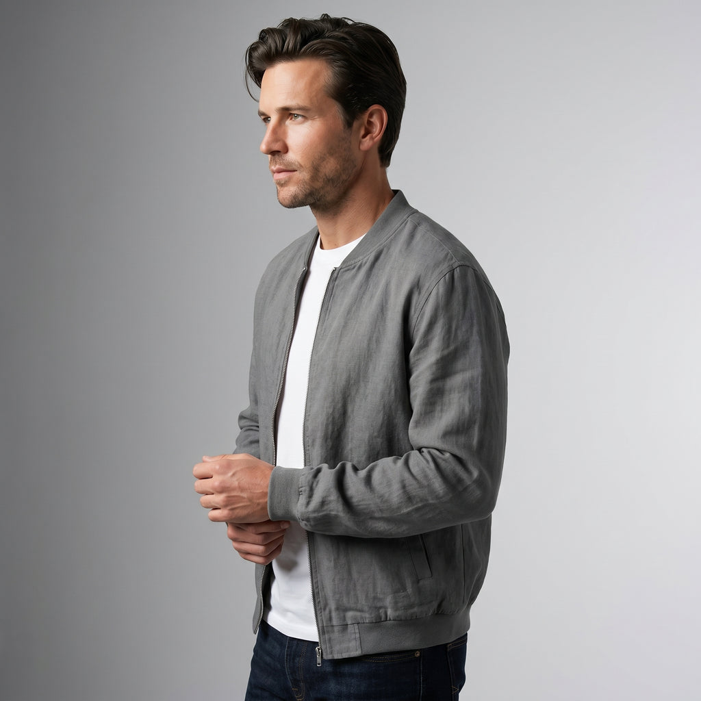 George Linen Cotton Zip-Up Jacket – Lightweight Bomber Style Casual Layer