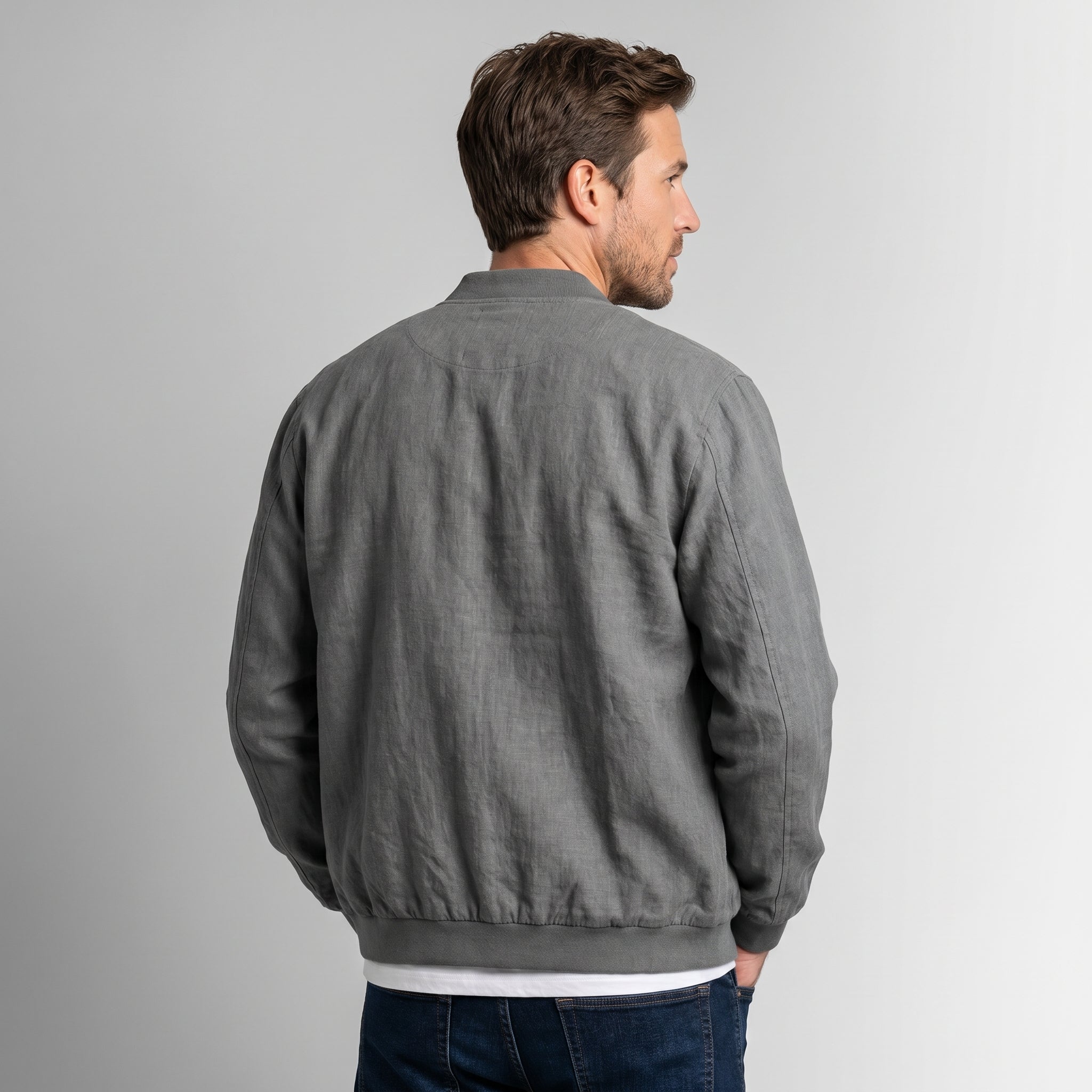 George Linen Cotton Zip-Up Jacket – Lightweight Bomber Style Casual Layer