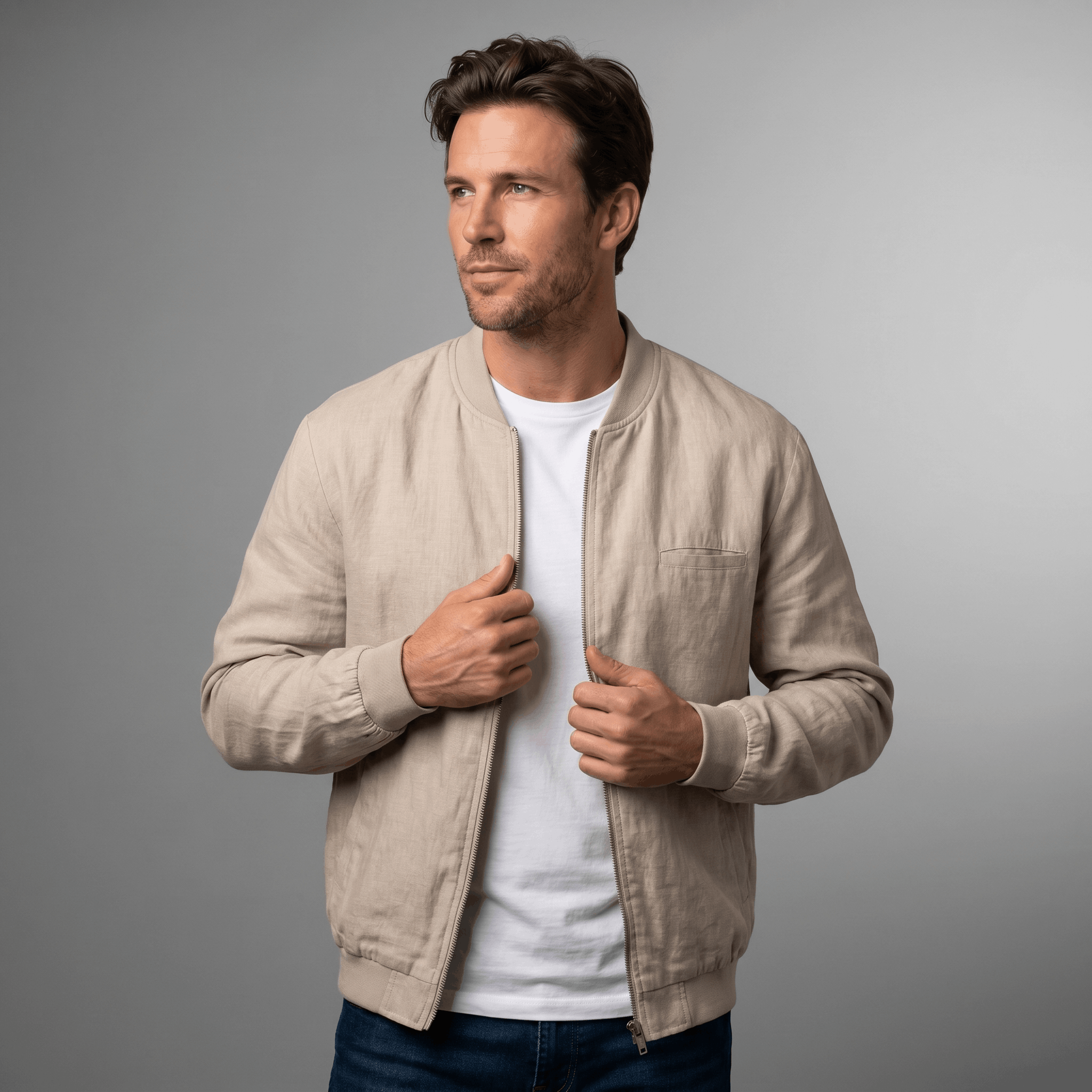 George Linen Cotton Zip-Up Jacket – Lightweight Bomber Style Casual Layer