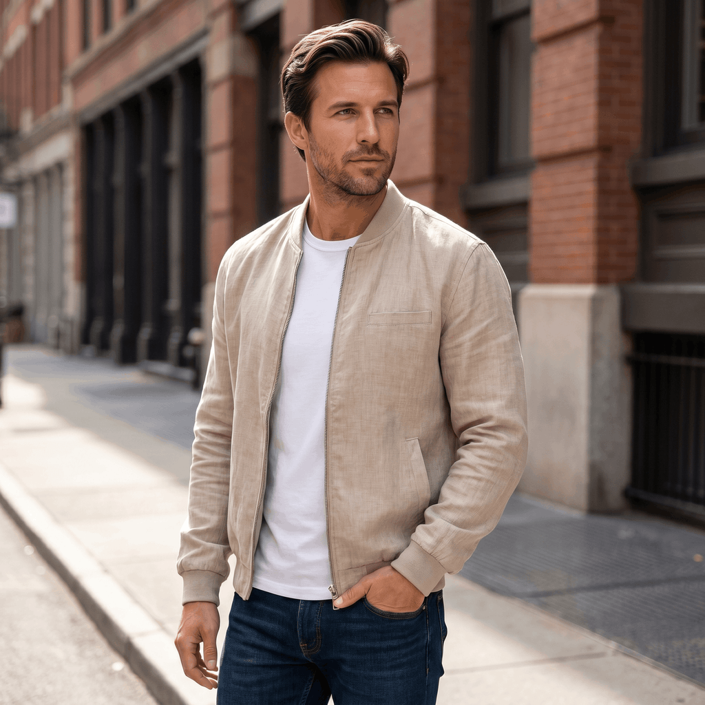 George Linen Cotton Zip-Up Jacket – Lightweight Bomber Style Casual Layer