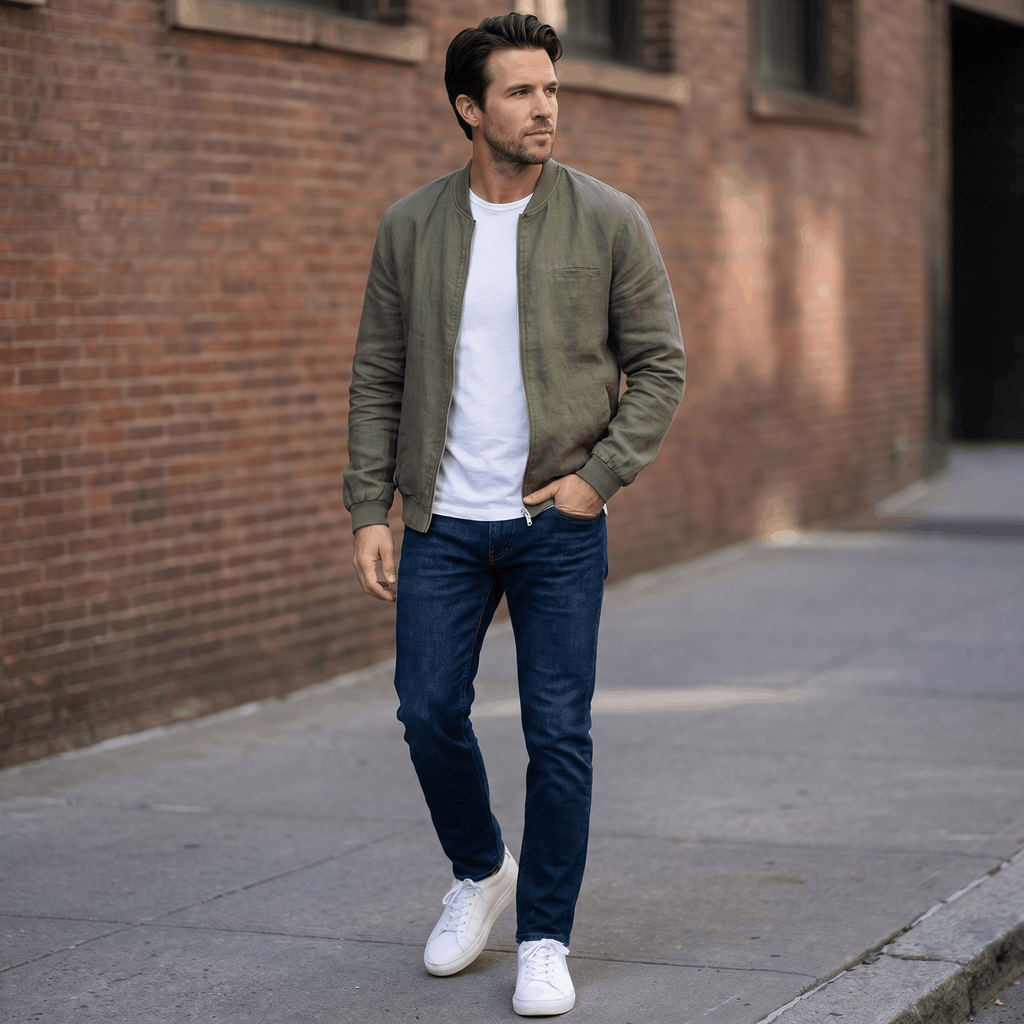 George Linen Cotton Zip-Up Jacket – Lightweight Bomber Style Casual Layer