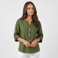 Amelia Linen Blend Blouse – Relaxed Button Front Lightweight Casual Top