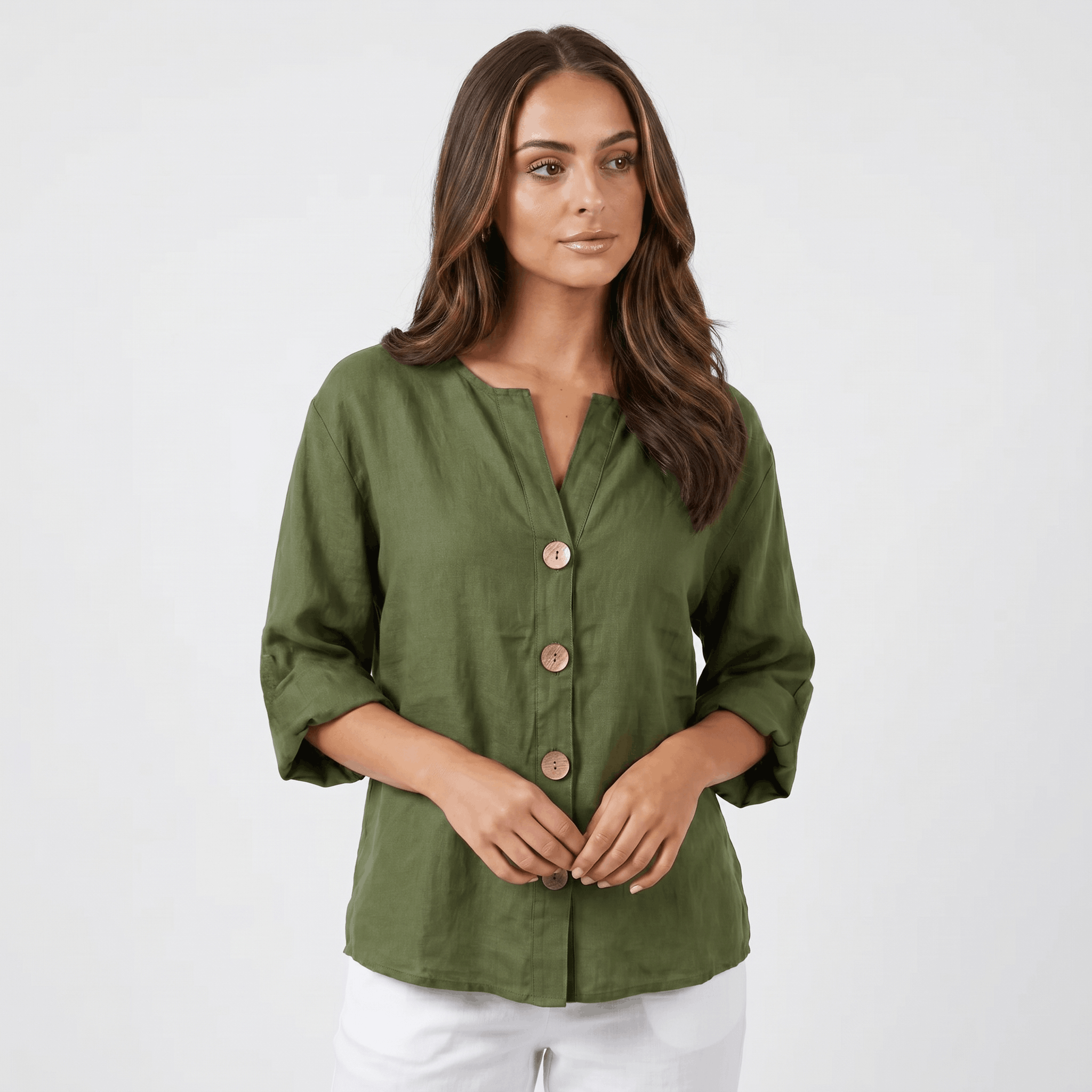 Amelia Linen Blend Blouse – Relaxed Button Front Lightweight Casual Top