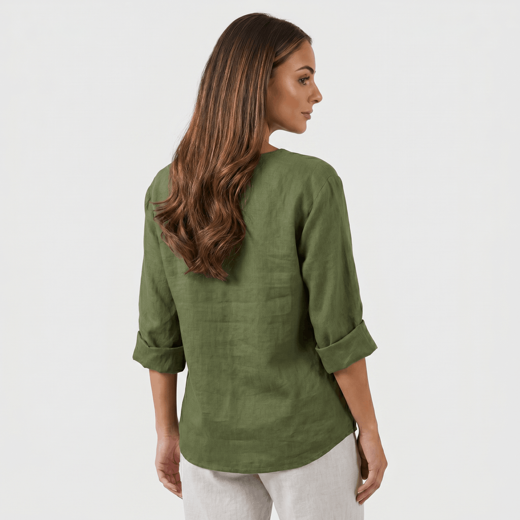 Amelia Linen Blend Blouse – Relaxed Button Front Lightweight Casual Top