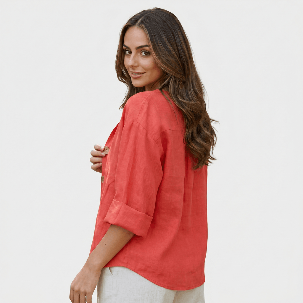 Amelia Linen Blend Blouse – Relaxed Button Front Lightweight Casual Top