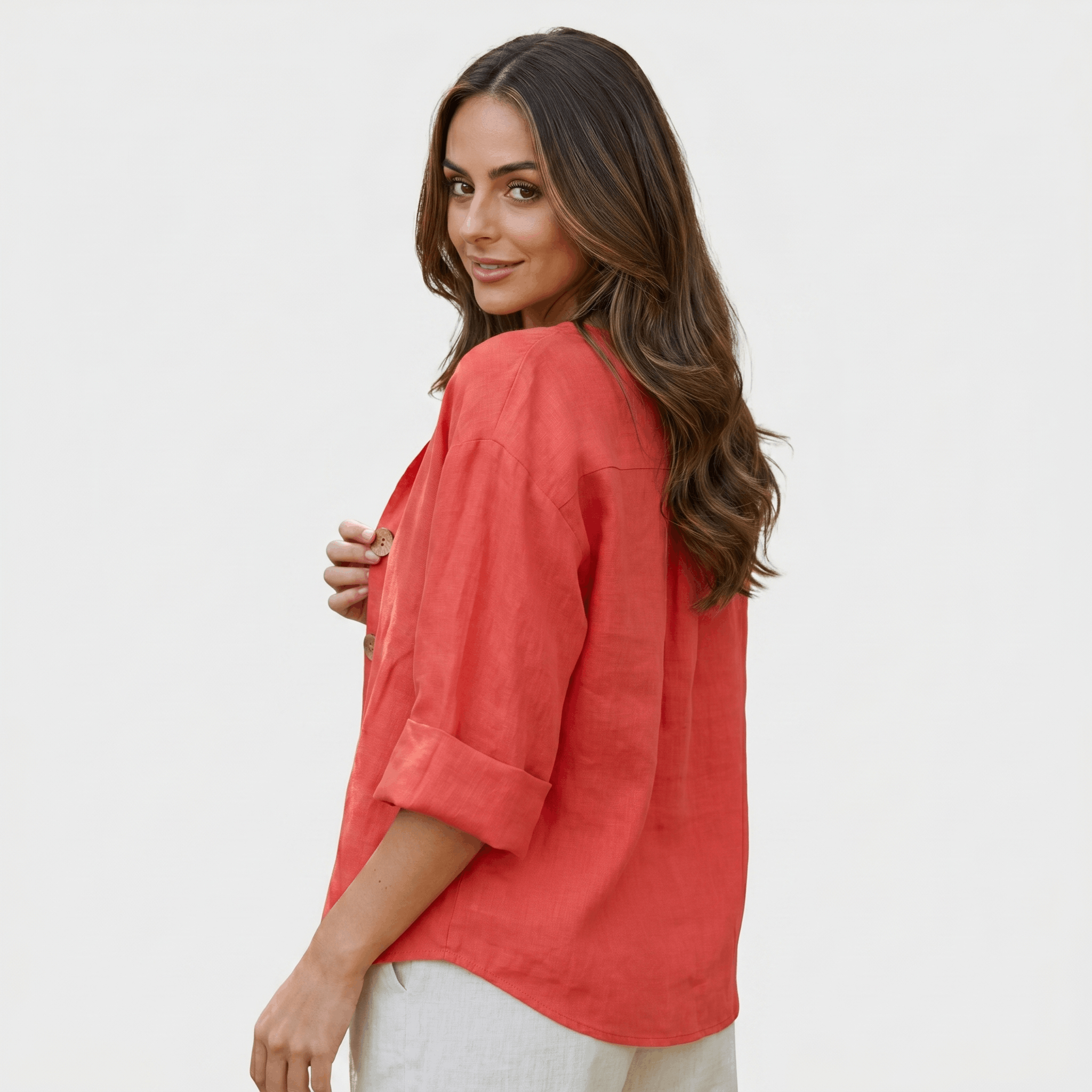Amelia Linen Blend Blouse – Relaxed Button Front Lightweight Casual Top