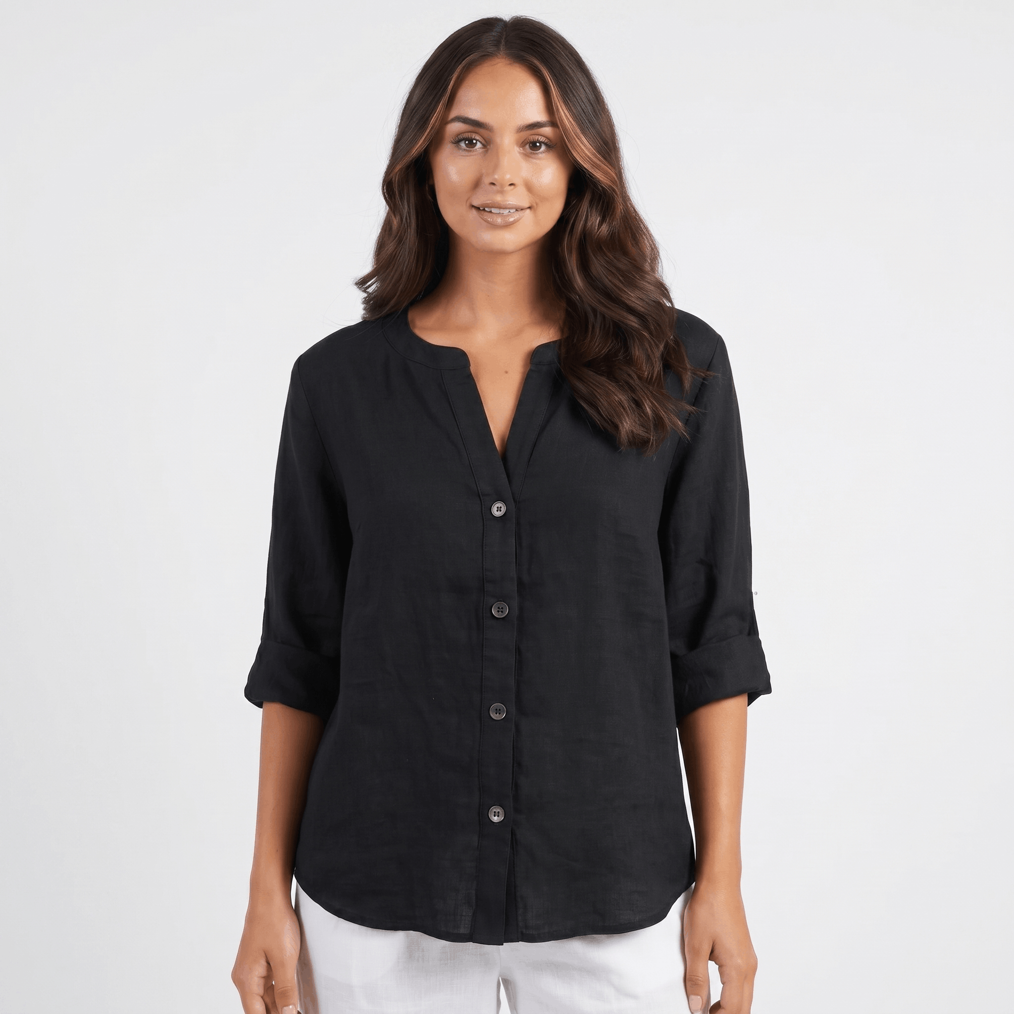 Amelia Linen Blend Blouse – Relaxed Button Front Lightweight Casual Top