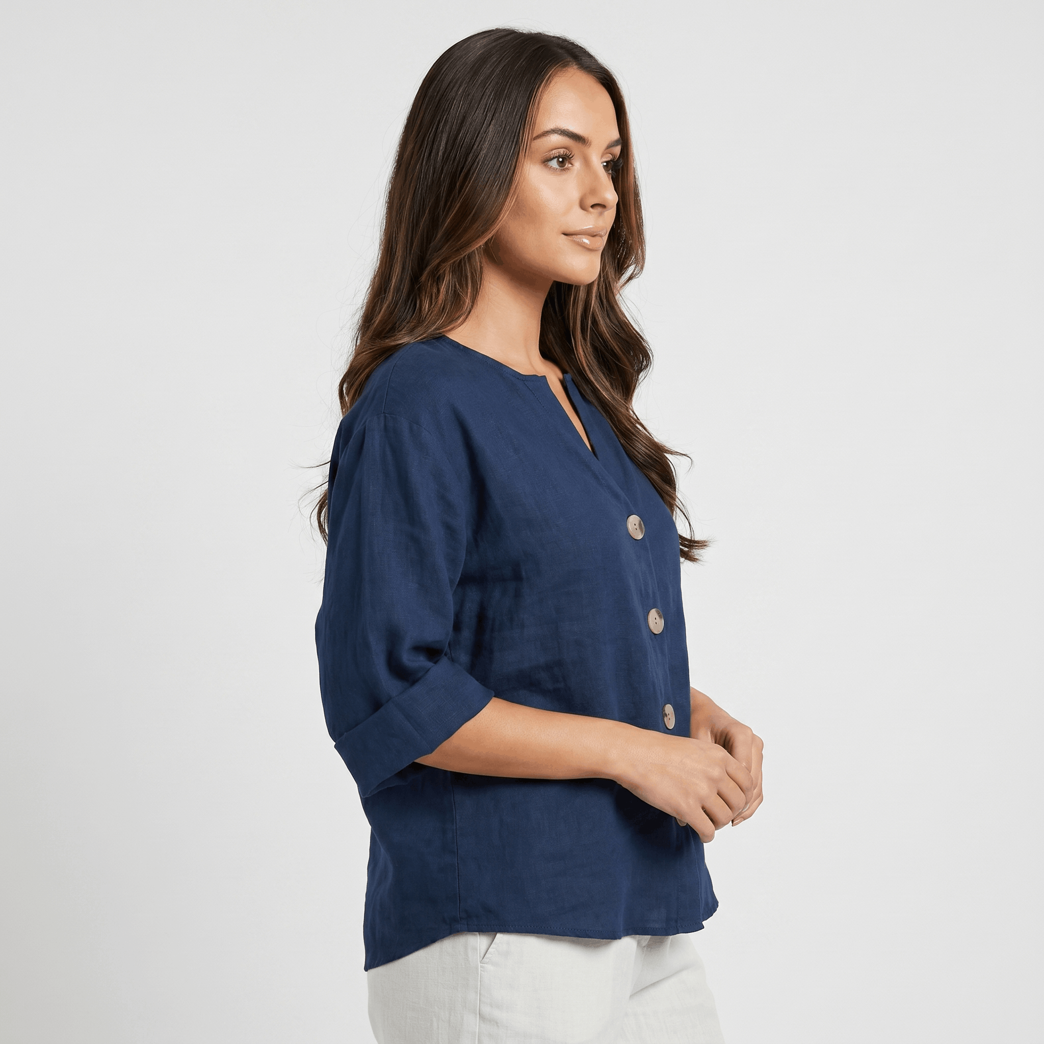 Amelia Linen Blend Blouse – Relaxed Button Front Lightweight Casual Top