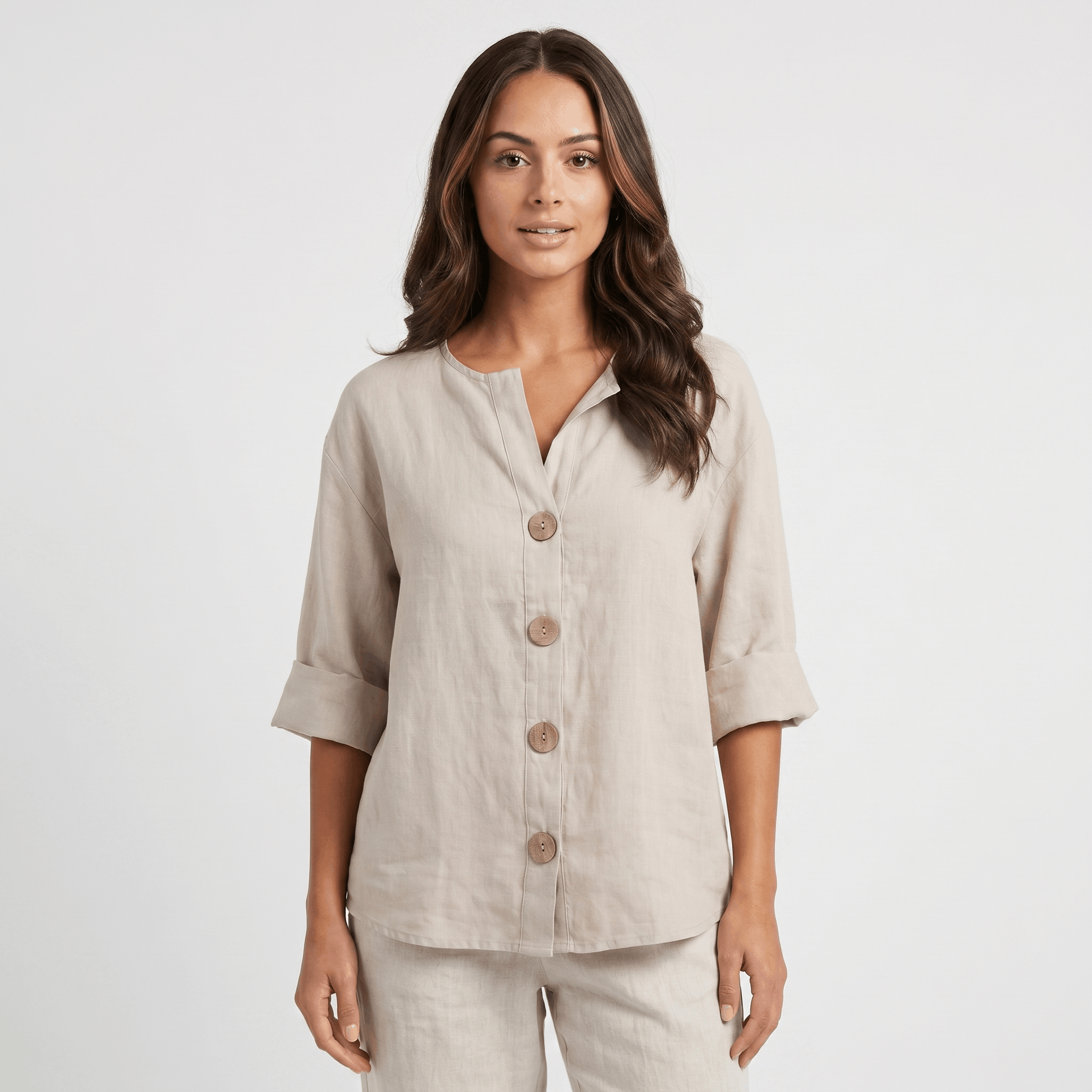 Amelia Linen Blend Blouse – Relaxed Button Front Lightweight Casual Top