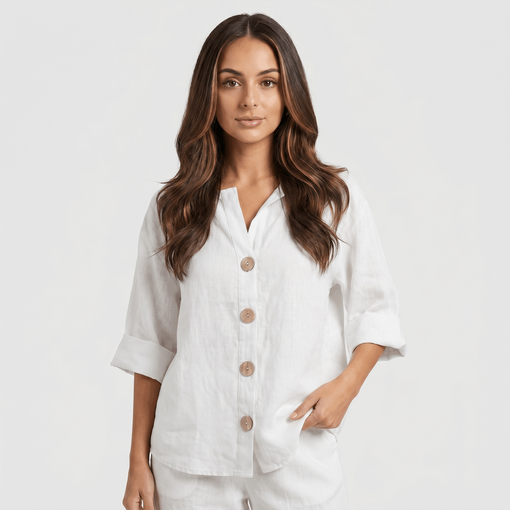 Amelia Linen Blend Blouse – Relaxed Button Front Lightweight Casual Top