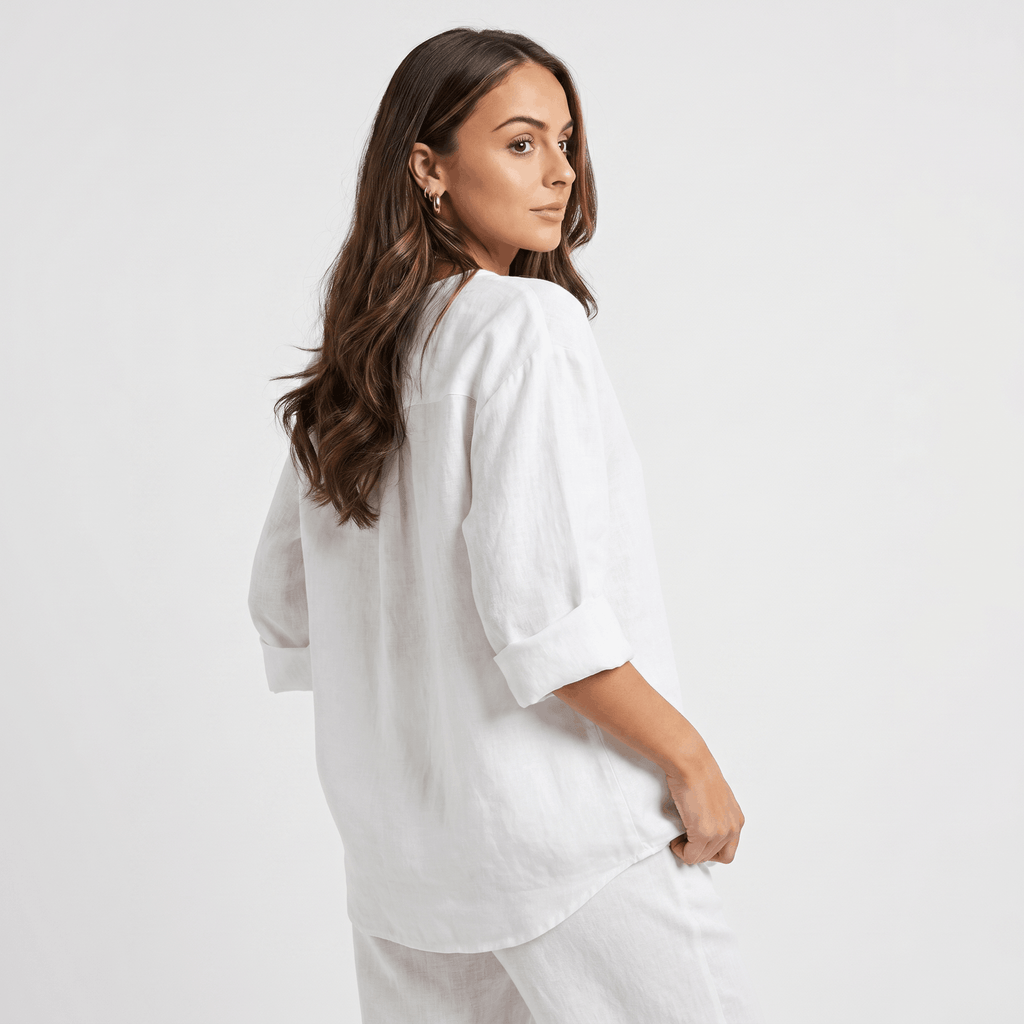 Amelia Linen Blend Blouse – Relaxed Button Front Lightweight Casual Top