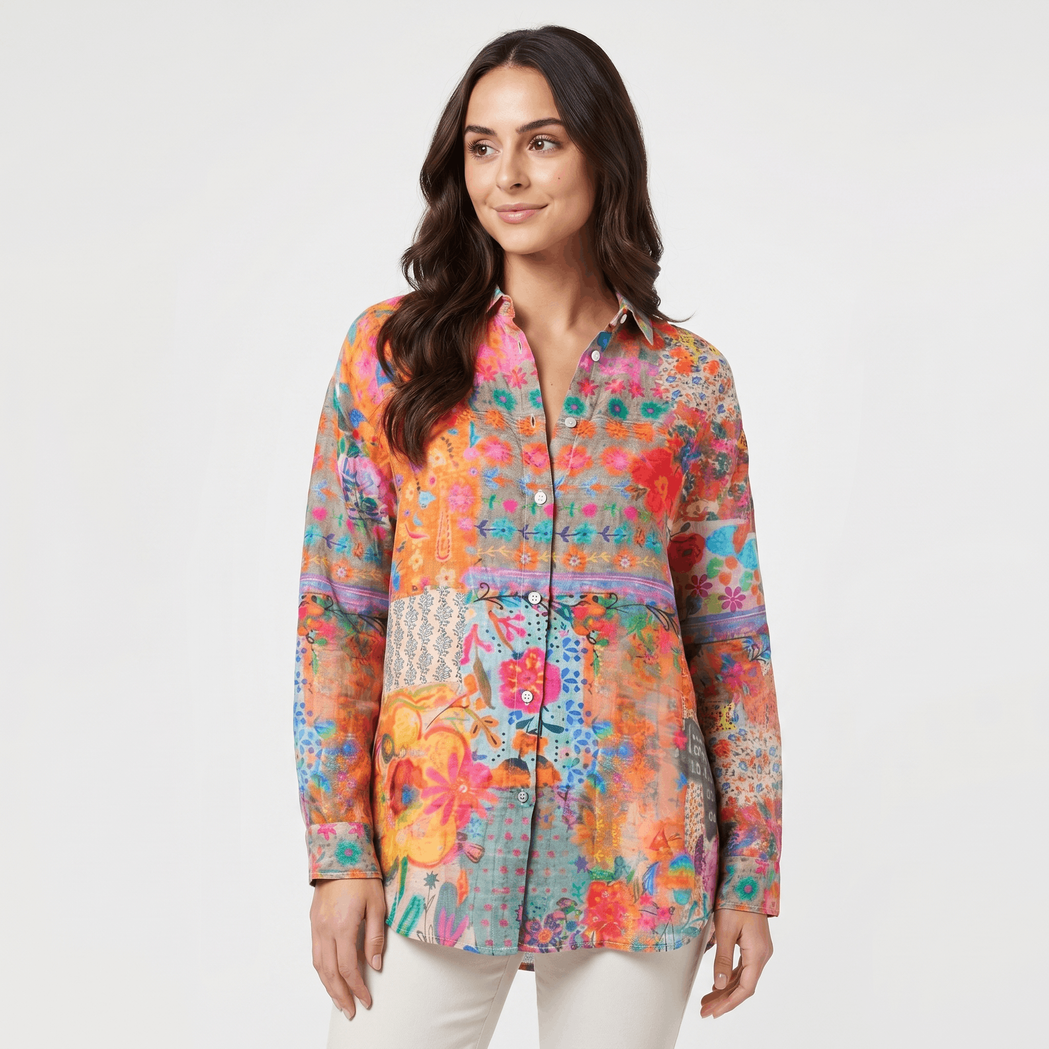 Isabella Printed Linen Blouse – Relaxed Colorful Lightweight Everyday Top