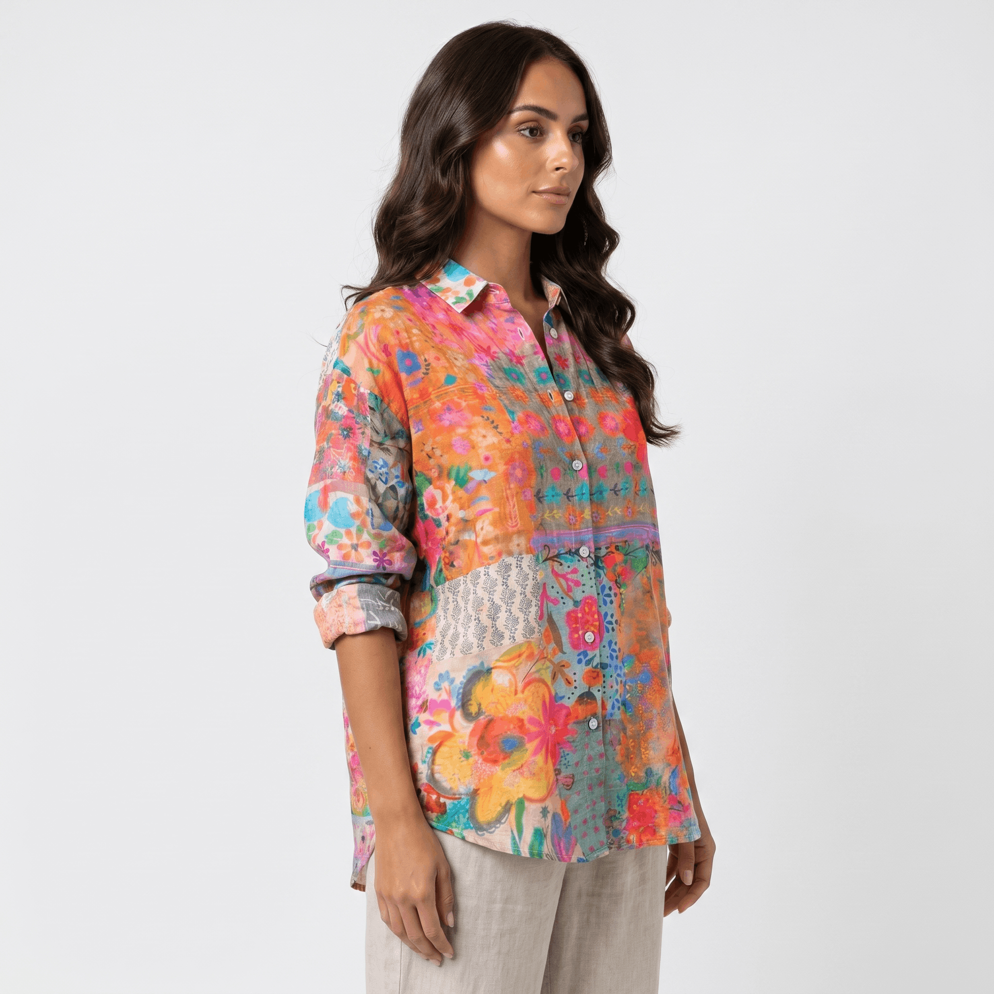 Isabella Printed Linen Blouse – Relaxed Colorful Lightweight Everyday Top