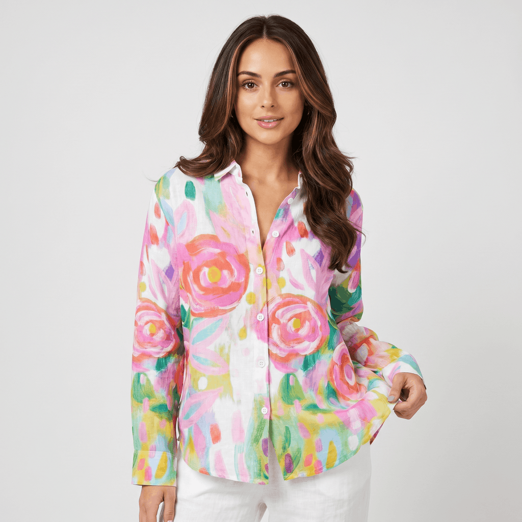 Isabella Printed Linen Blouse – Relaxed Colorful Lightweight Everyday Top