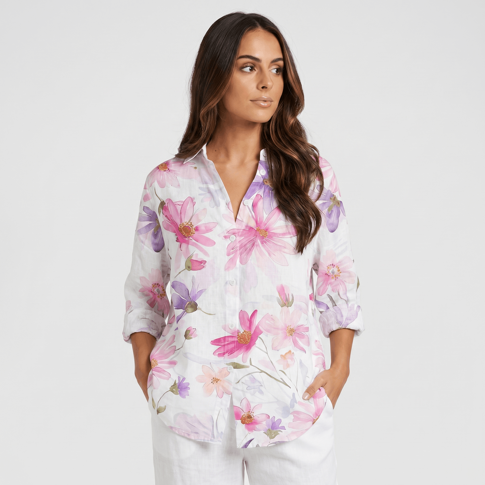 Isabella Printed Linen Blouse – Relaxed Colorful Lightweight Everyday Top