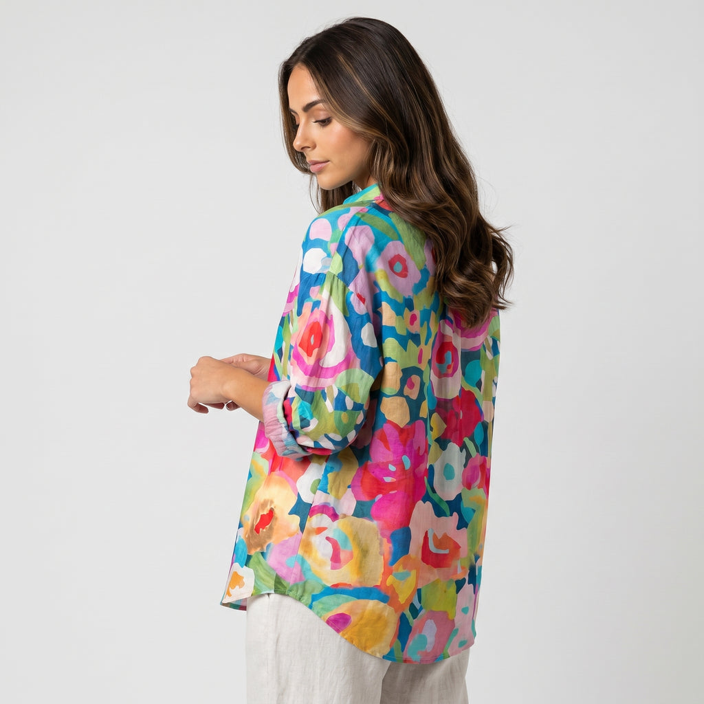Isabella Printed Linen Blouse – Relaxed Colorful Lightweight Everyday Top