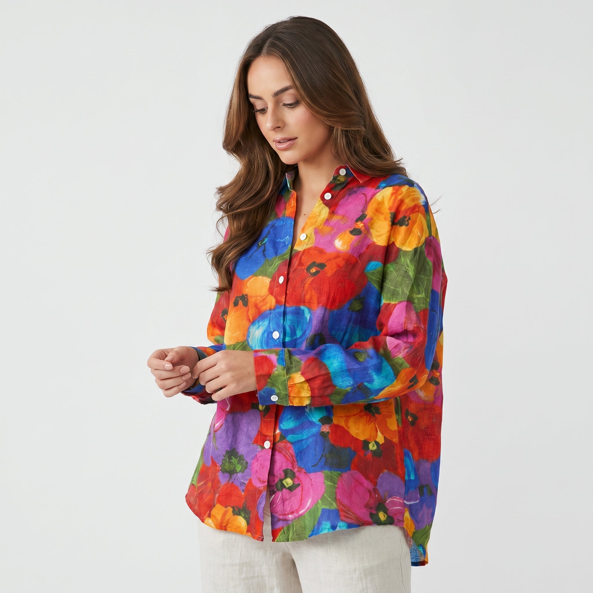 Isabella Printed Linen Blouse – Relaxed Colorful Lightweight Everyday Top