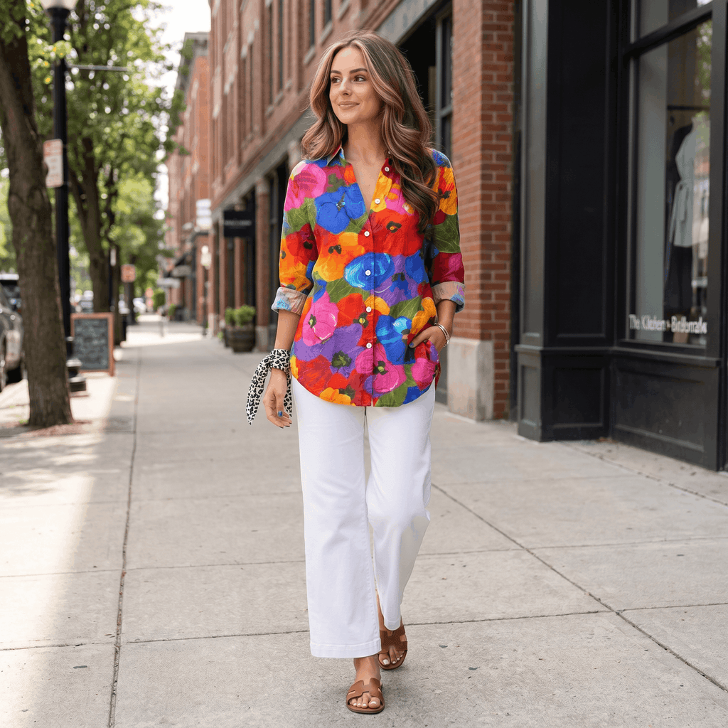 Isabella Printed Linen Blouse – Relaxed Colorful Lightweight Everyday Top