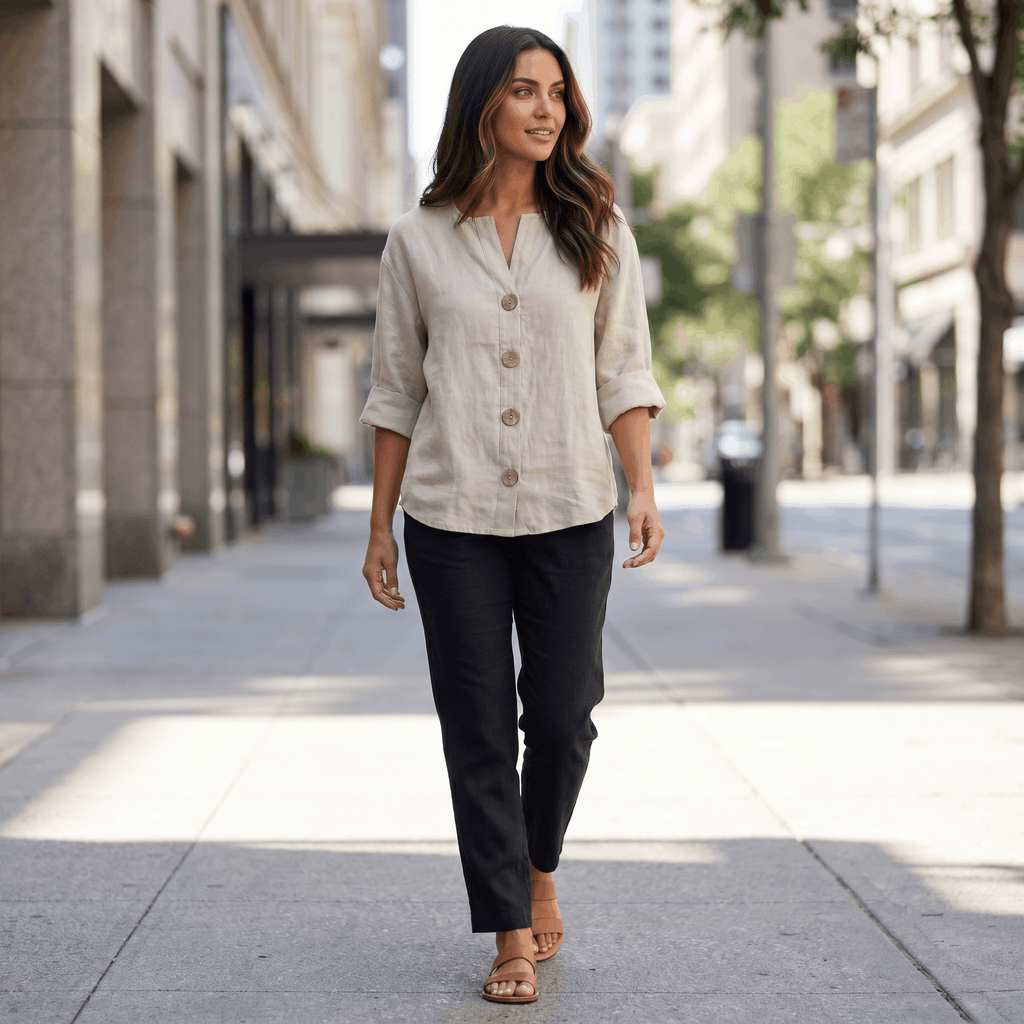 Amelia Linen Blend Blouse – Relaxed Button Front Lightweight Casual Top