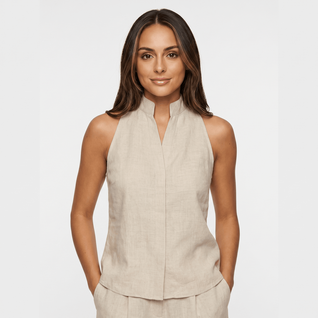 Pia Linen Blend Sleeveless Blouse – Relaxed Lightweight Polished Everyday Top