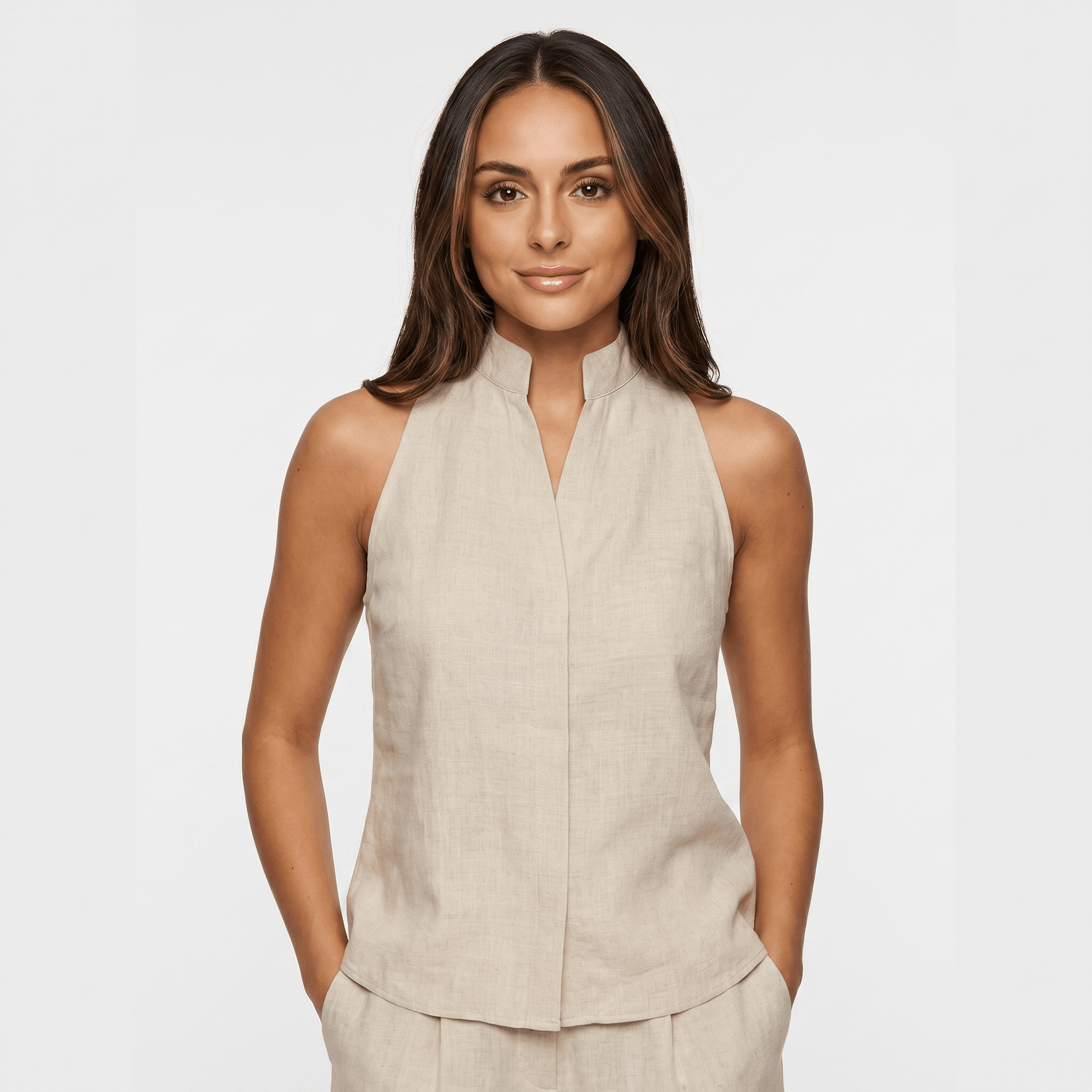 Pia Linen Blend Sleeveless Blouse – Relaxed Lightweight Polished Everyday Top
