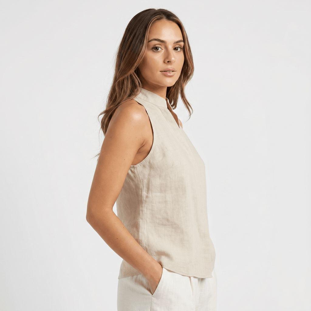 Pia Linen Blend Sleeveless Blouse – Relaxed Lightweight Polished Everyday Top