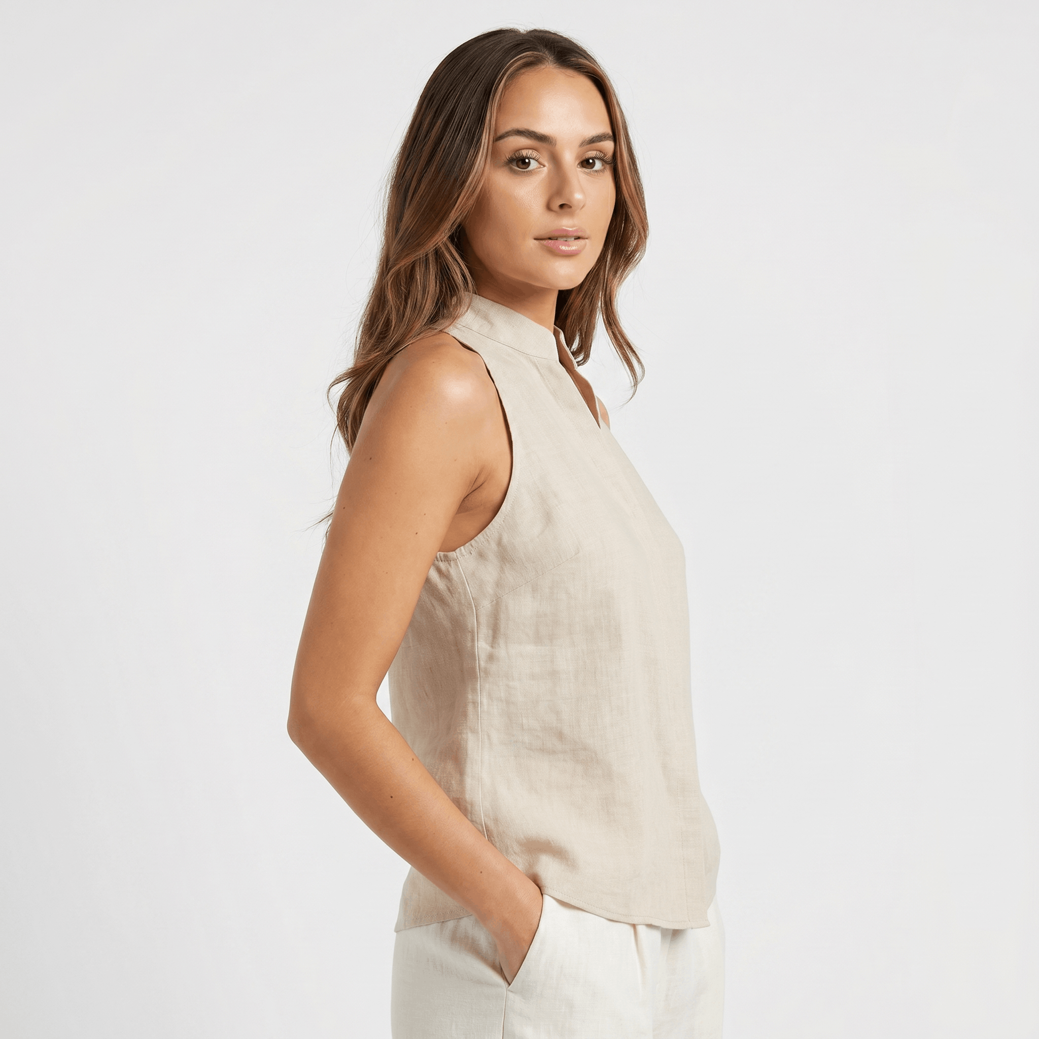 Pia Linen Blend Sleeveless Blouse – Relaxed Lightweight Polished Everyday Top