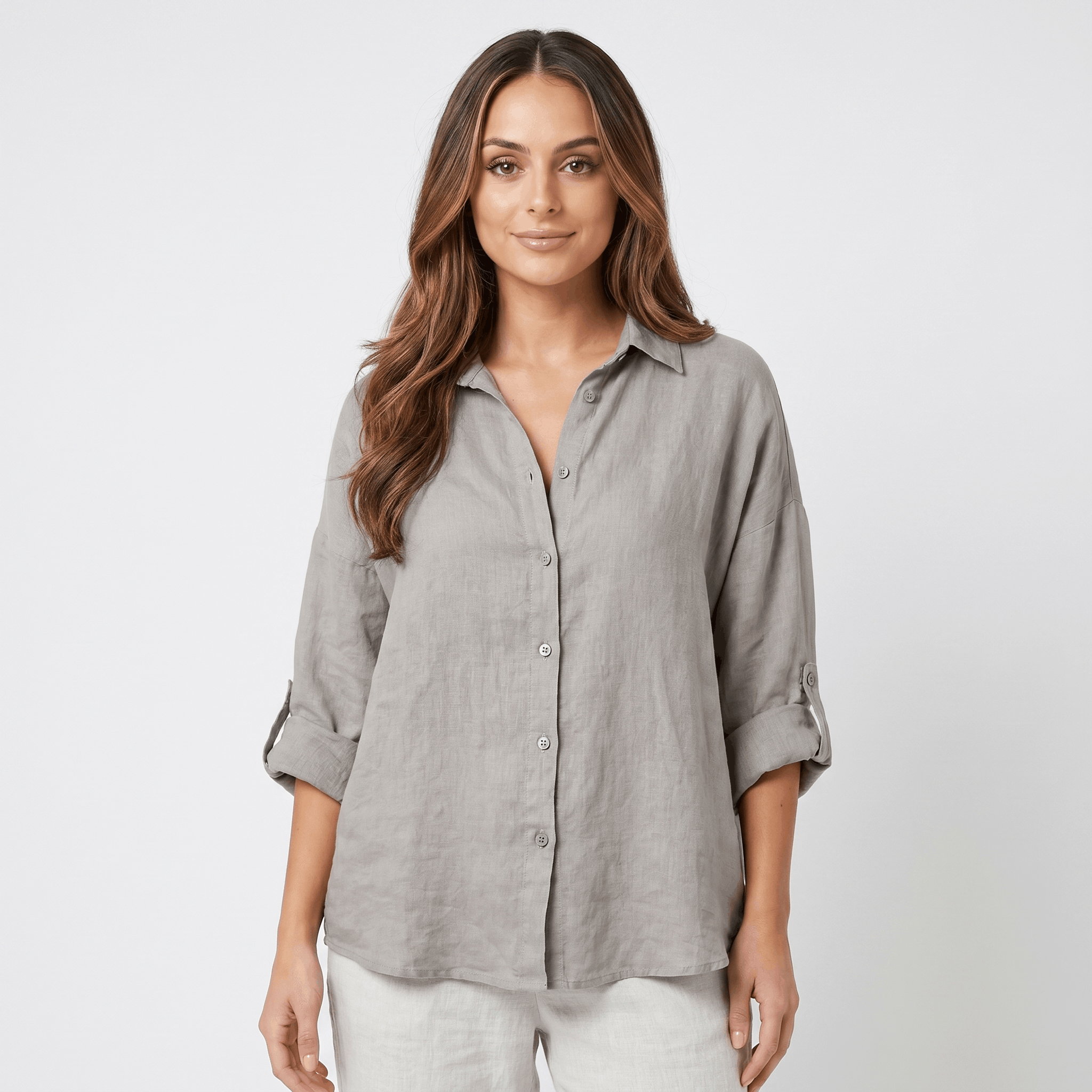 Olivia Linen Button-Up Shirt – Relaxed Airy Roll-Tab Everyday Blouse