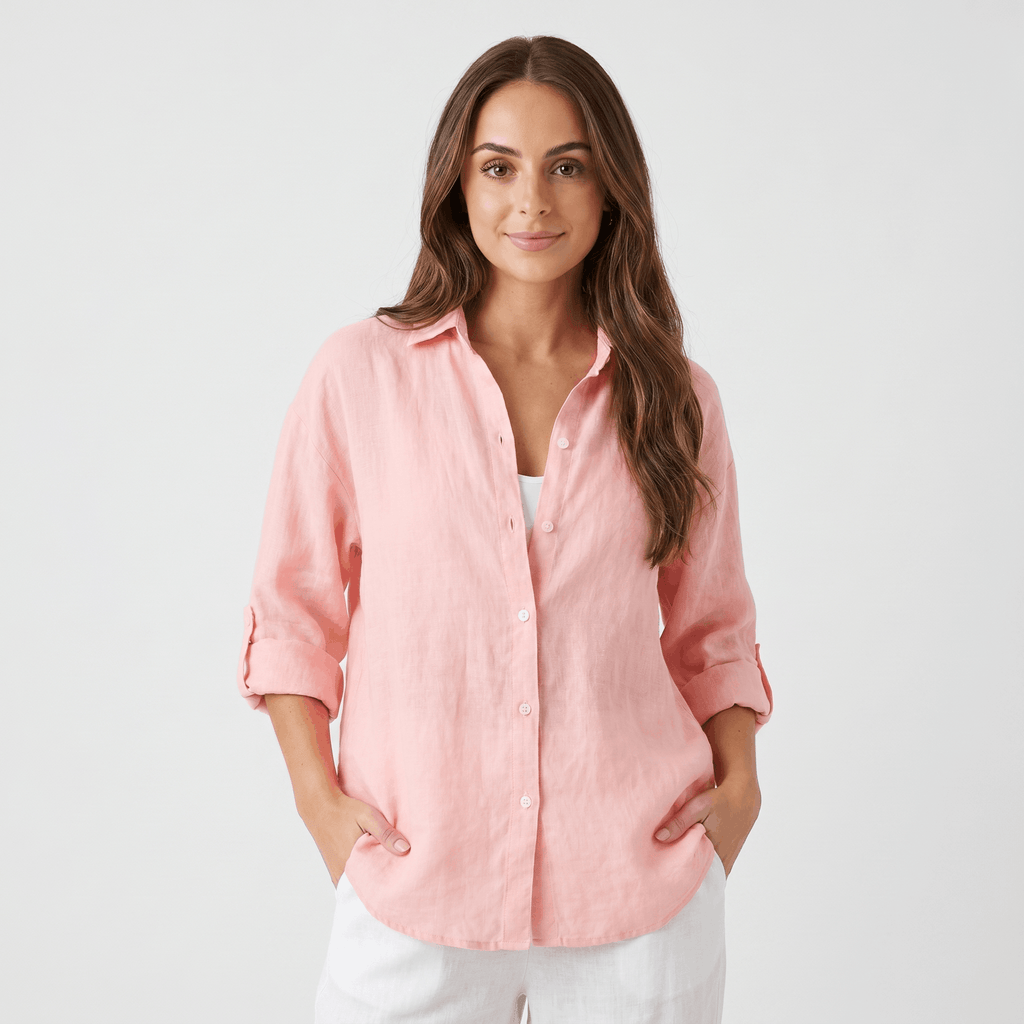 Olivia Linen Button-Up Shirt – Relaxed Airy Roll-Tab Everyday Blouse