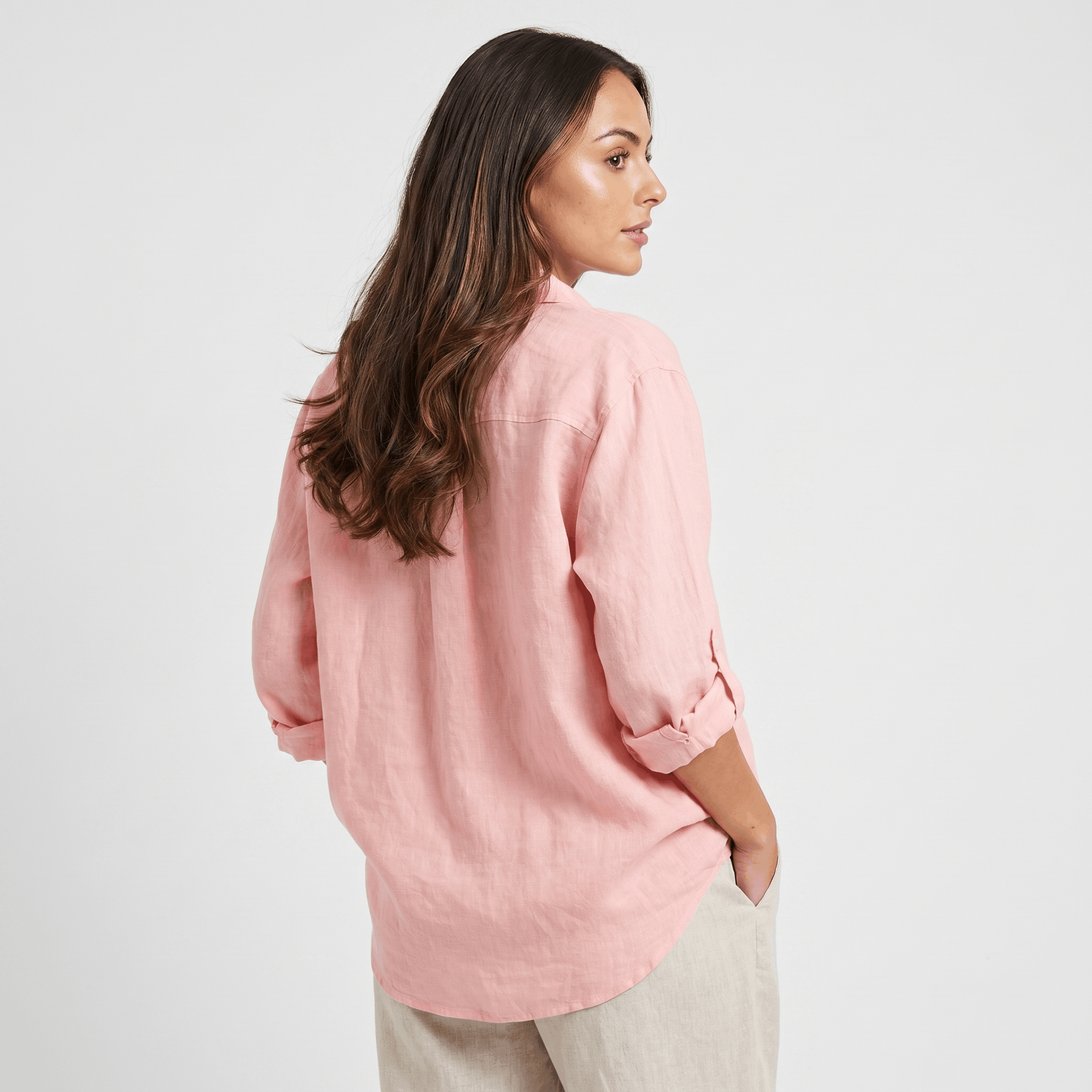 Olivia Linen Button-Up Shirt – Relaxed Airy Roll-Tab Everyday Blouse