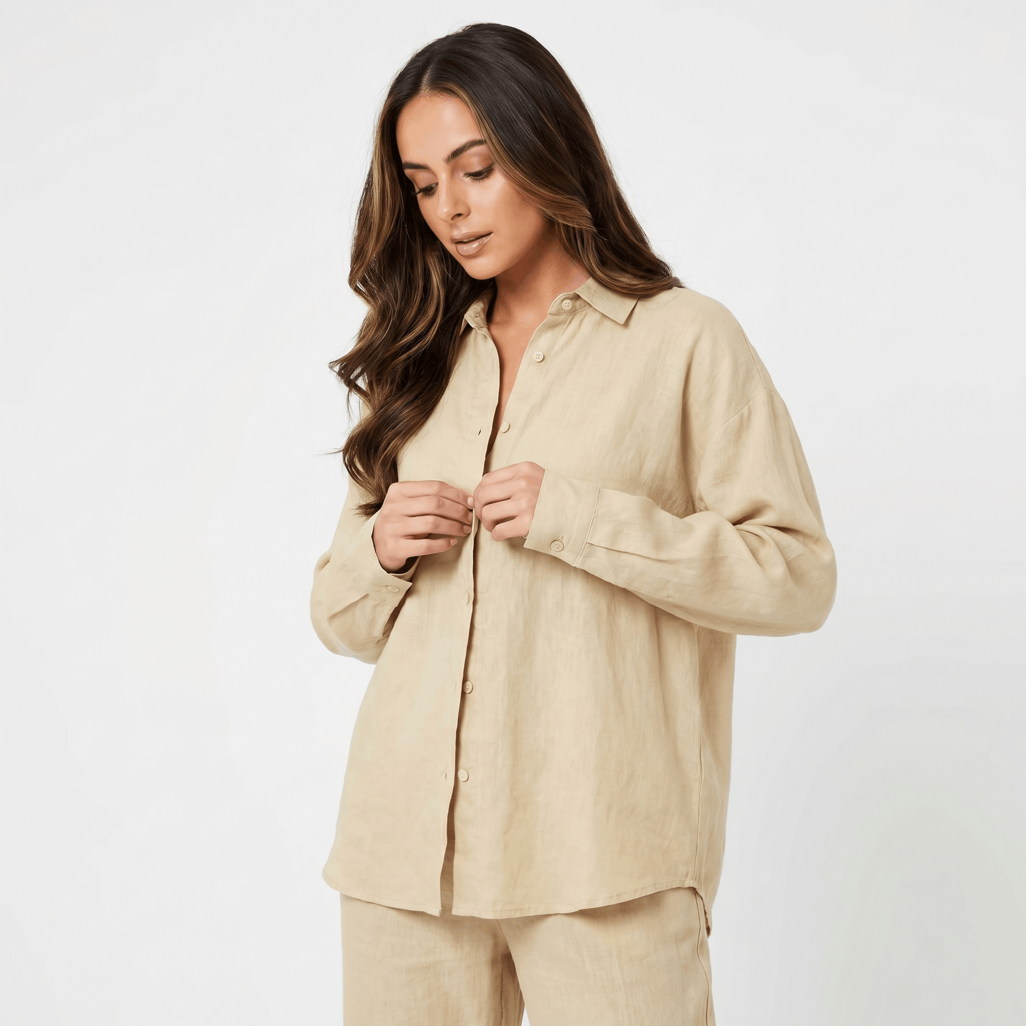 Olivia Linen Button-Up Shirt – Relaxed Airy Roll-Tab Everyday Blouse