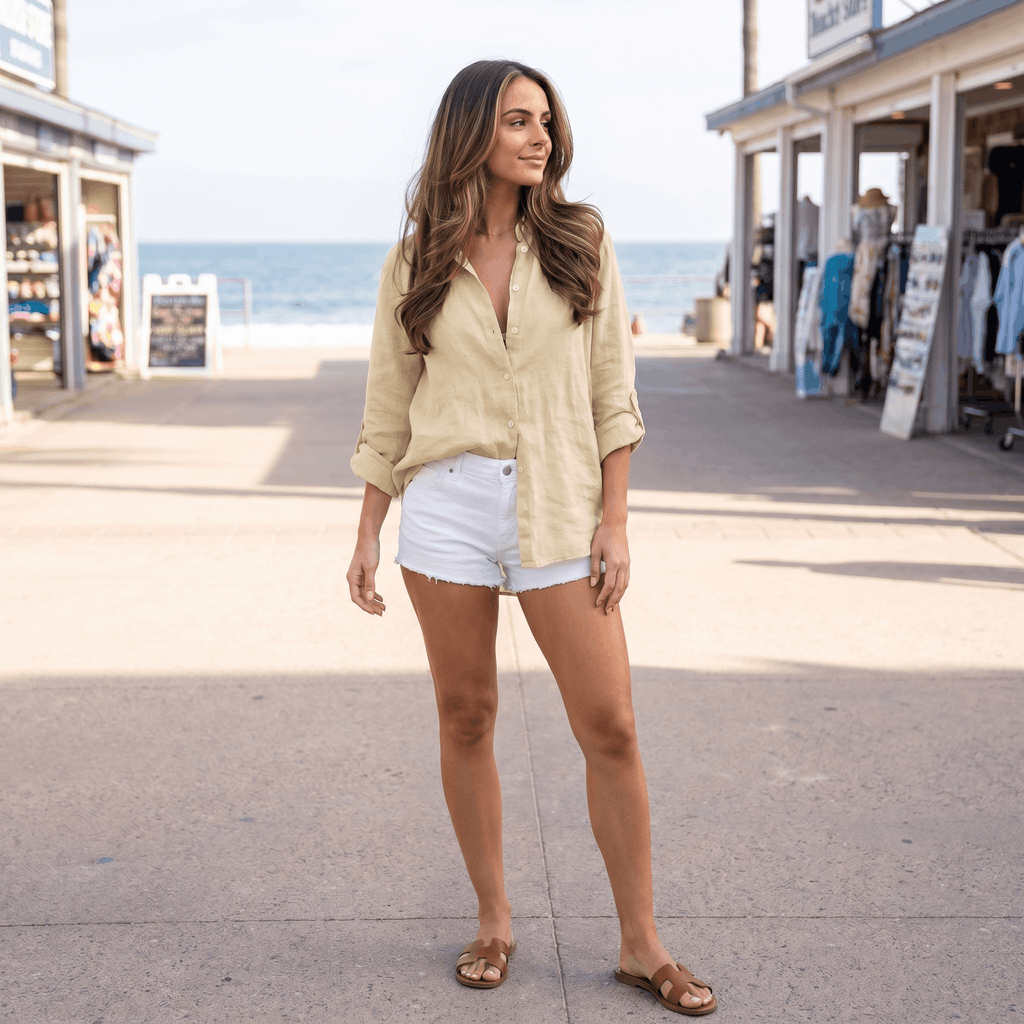 Olivia Linen Button-Up Shirt – Relaxed Airy Roll-Tab Everyday Blouse