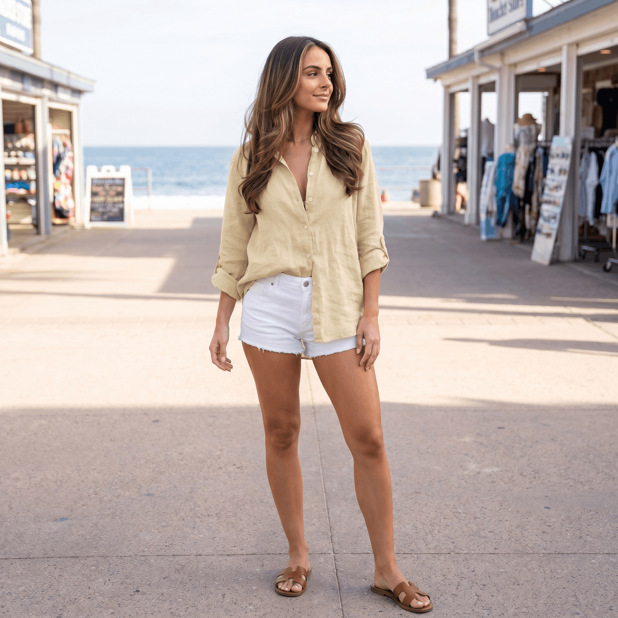 Olivia Linen Button-Up Shirt – Relaxed Airy Roll-Tab Everyday Blouse