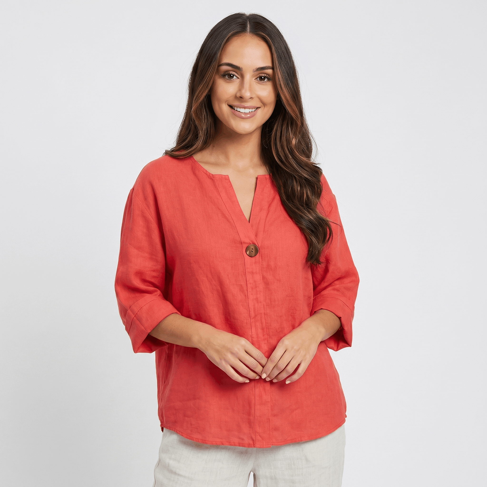 Sophia Linen Blouse – Relaxed Fit V-Neck Elegant Everyday Top