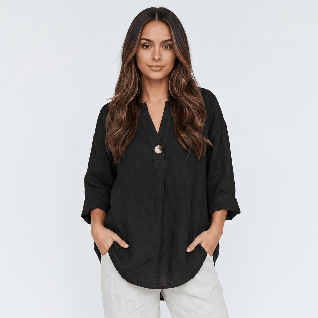 Sophia Linen Blouse – Relaxed Fit V-Neck Elegant Everyday Top