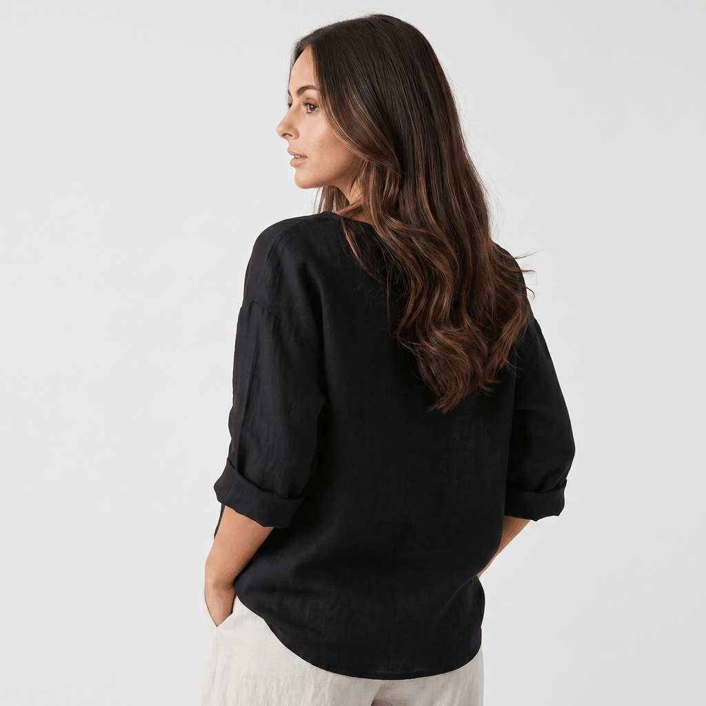 Sophia Linen Blouse – Relaxed Fit V-Neck Elegant Everyday Top