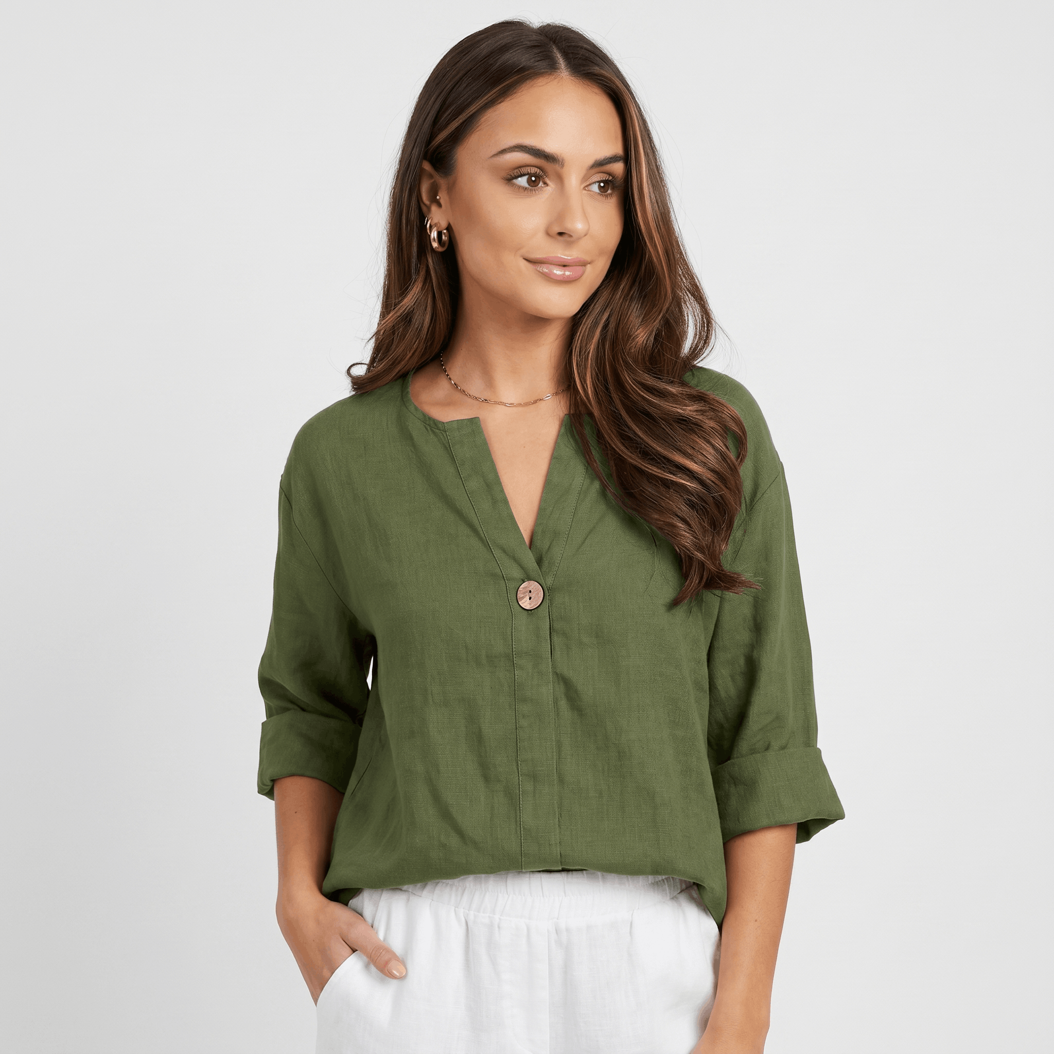 Sophia Linen Blouse – Relaxed Fit V-Neck Elegant Everyday Top