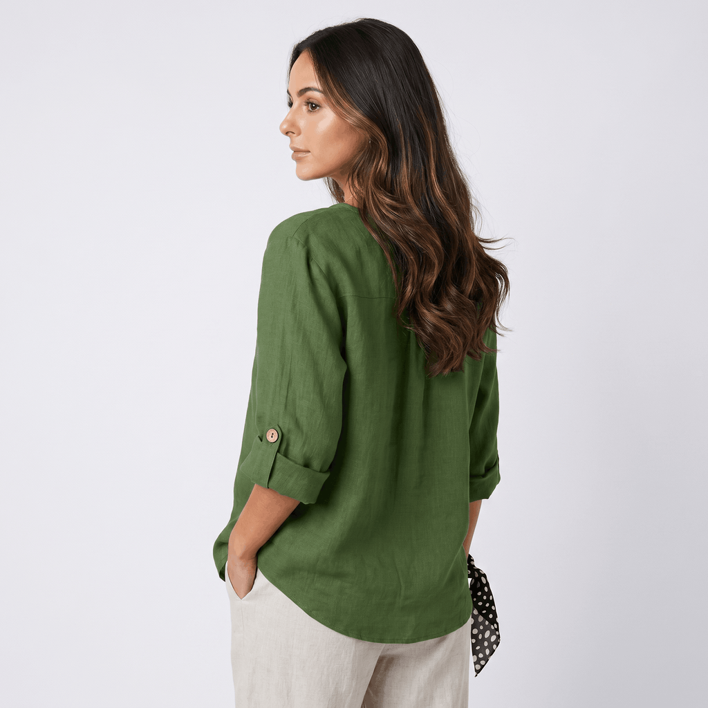 Sophia Linen Blouse – Relaxed Fit V-Neck Elegant Everyday Top