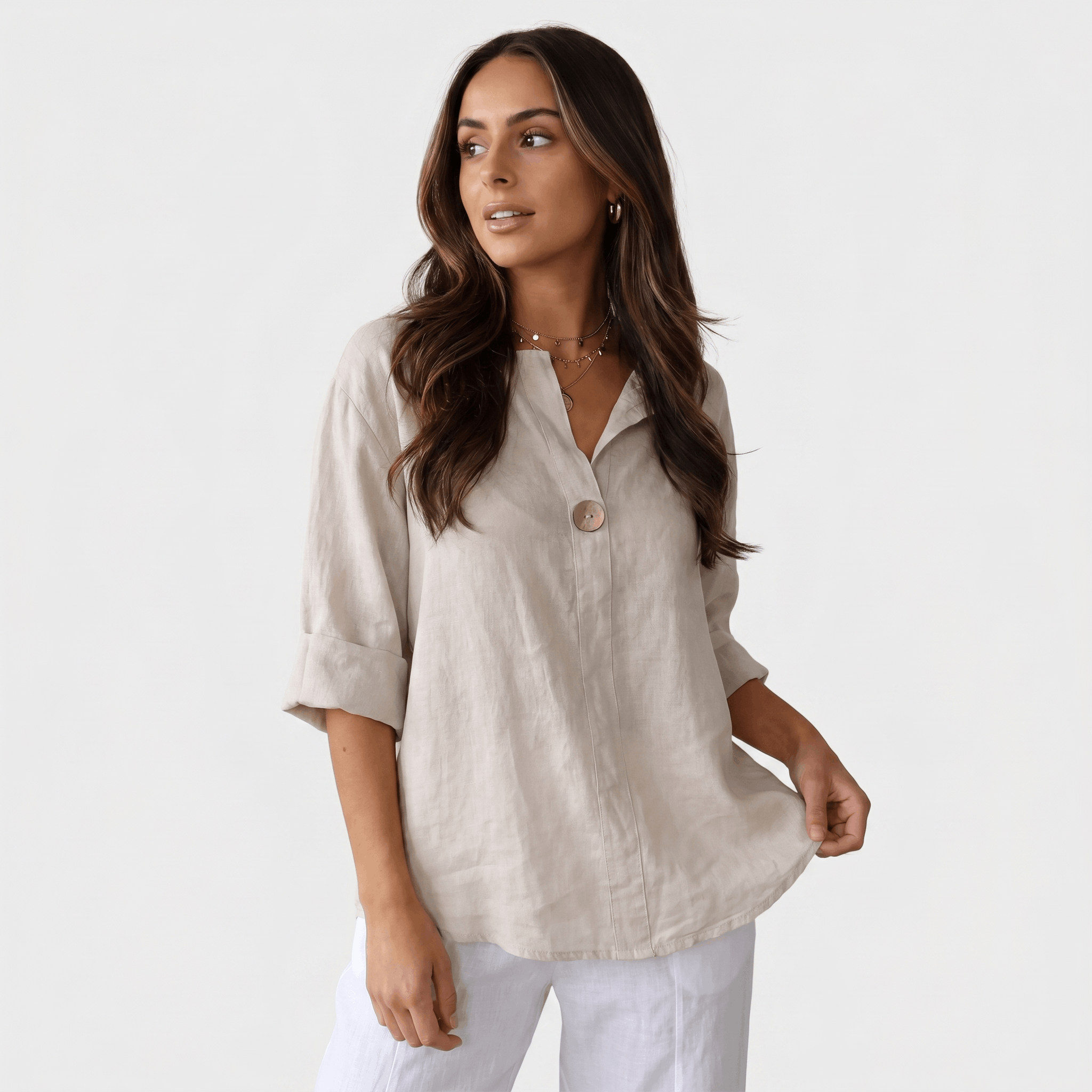 Sophia Linen Blouse – Relaxed Fit V-Neck Elegant Everyday Top