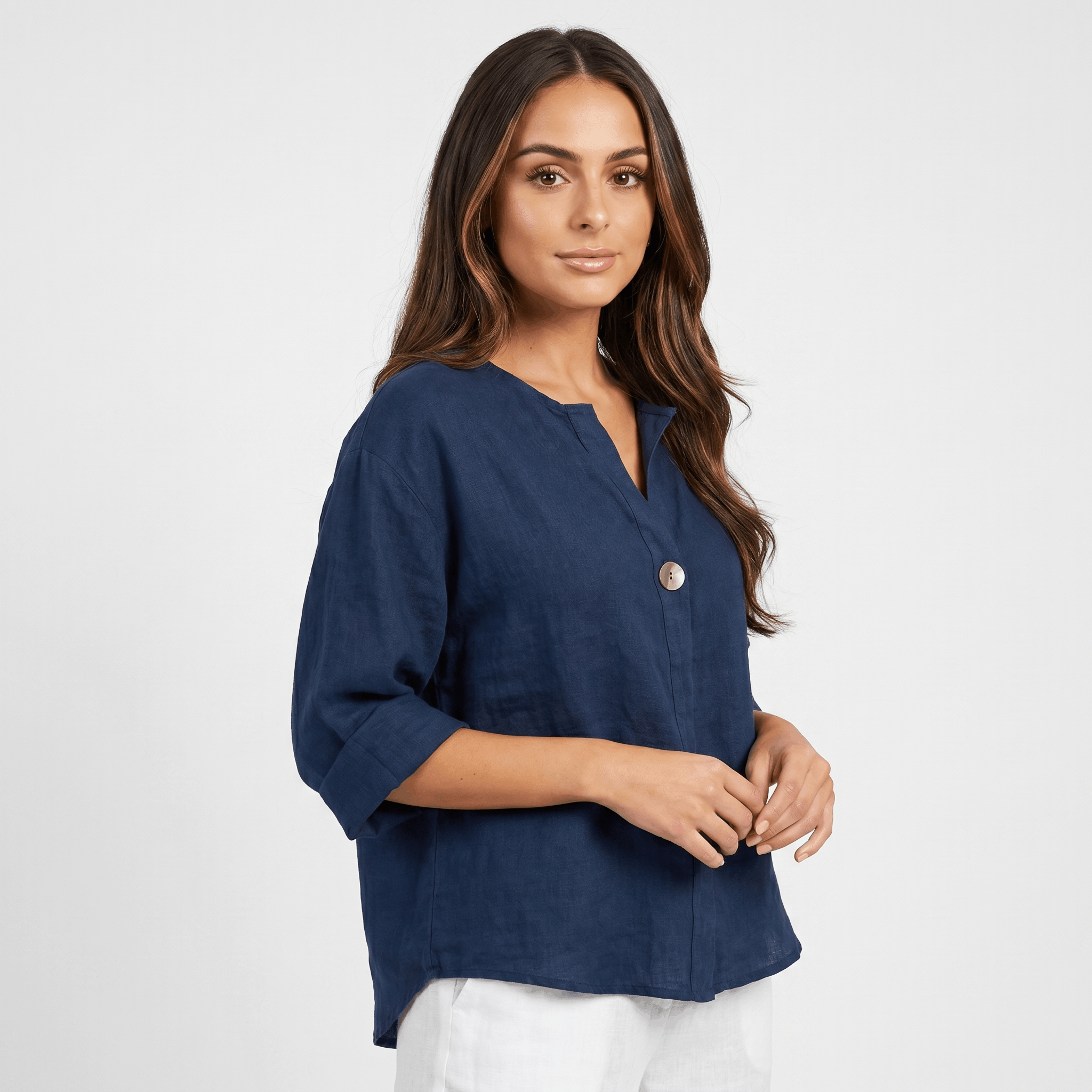 Sophia Linen Blouse – Relaxed Fit V-Neck Elegant Everyday Top