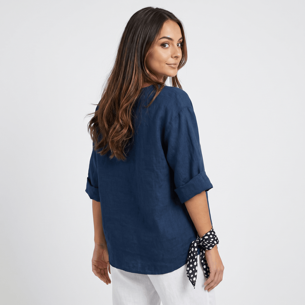Sophia Linen Blouse – Relaxed Fit V-Neck Elegant Everyday Top