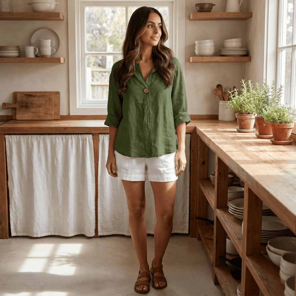 Sophia Linen Blouse – Relaxed Fit V-Neck Elegant Everyday Top