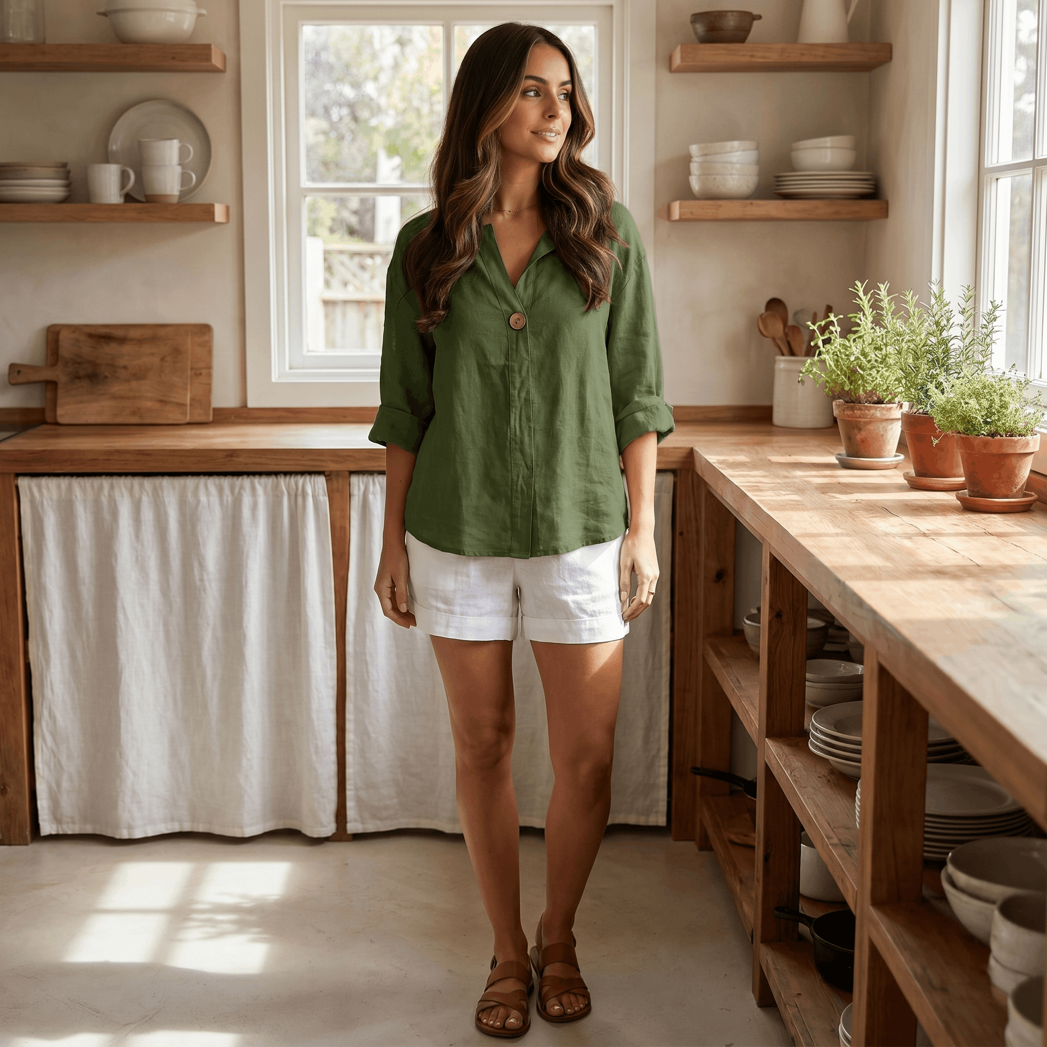 Sophia Linen Blouse – Relaxed Fit V-Neck Elegant Everyday Top