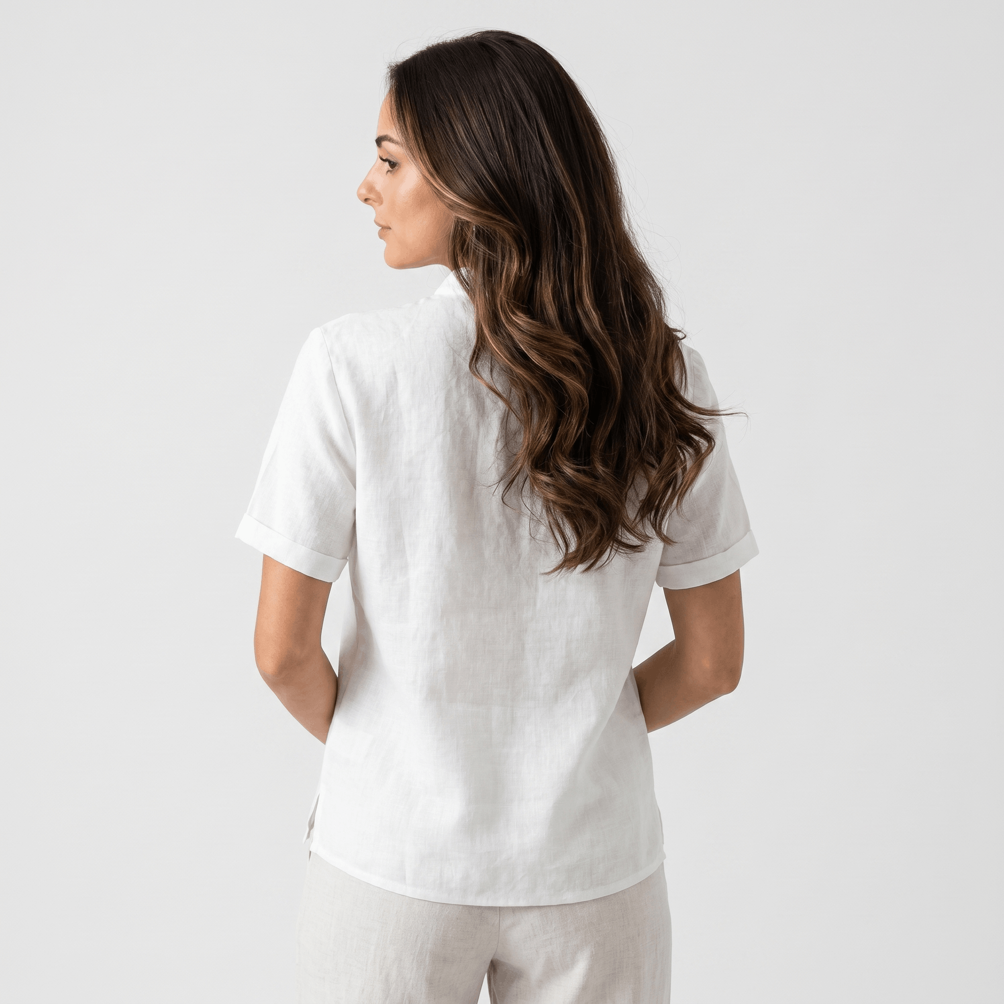 Josephine Mandarin Style Cotton Linen Shirt– Relaxed Short Sleeve Everyday Casual Top
