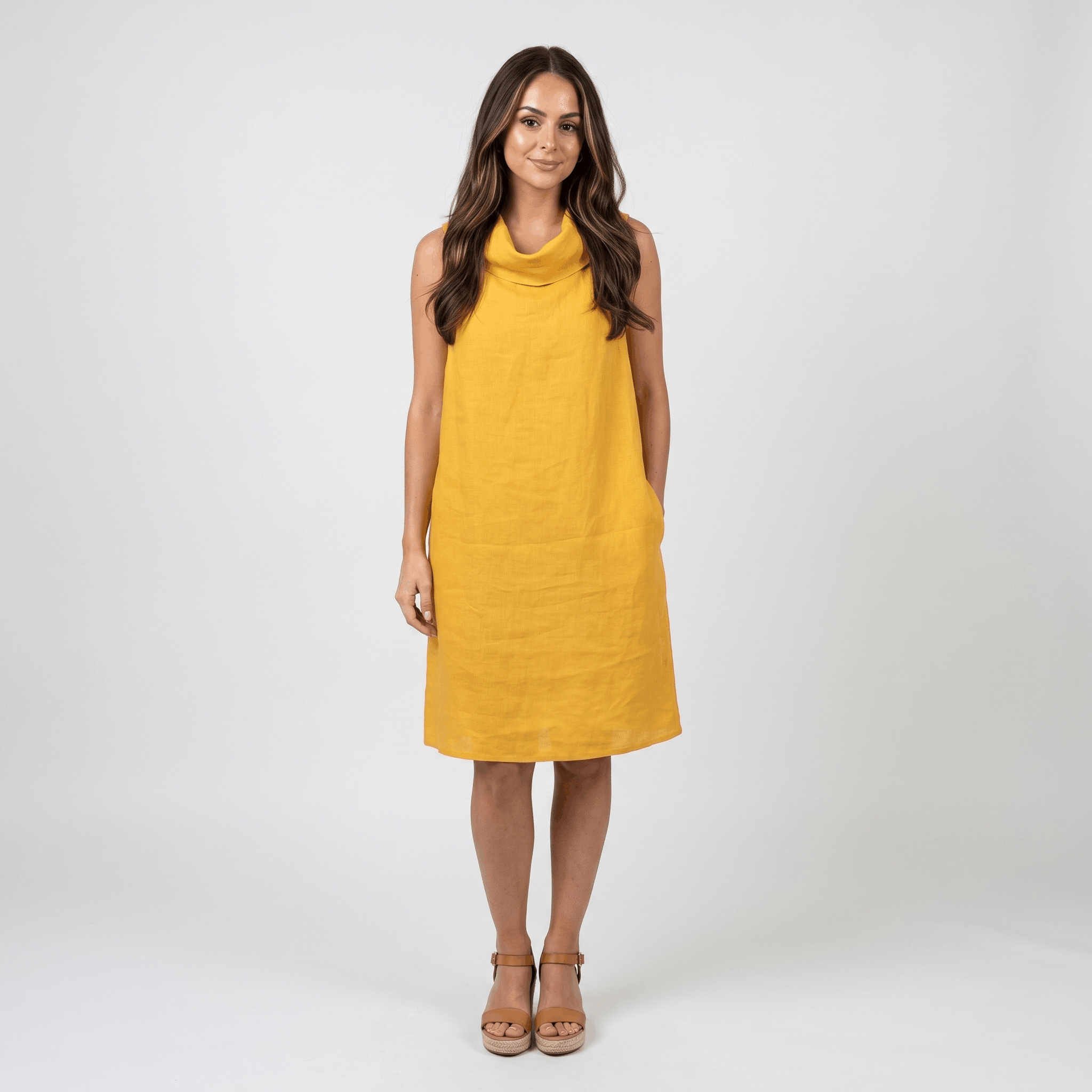 Frances Casual Linen Midi Dress – Relaxed Pocketed Elegant Everyday Dress