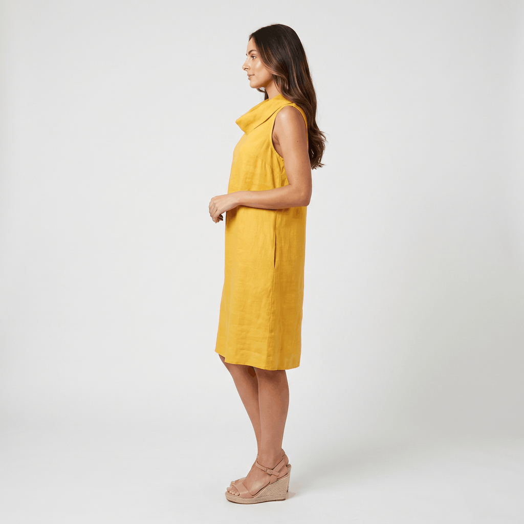Frances Casual Linen Midi Dress – Relaxed Pocketed Elegant Everyday Dress